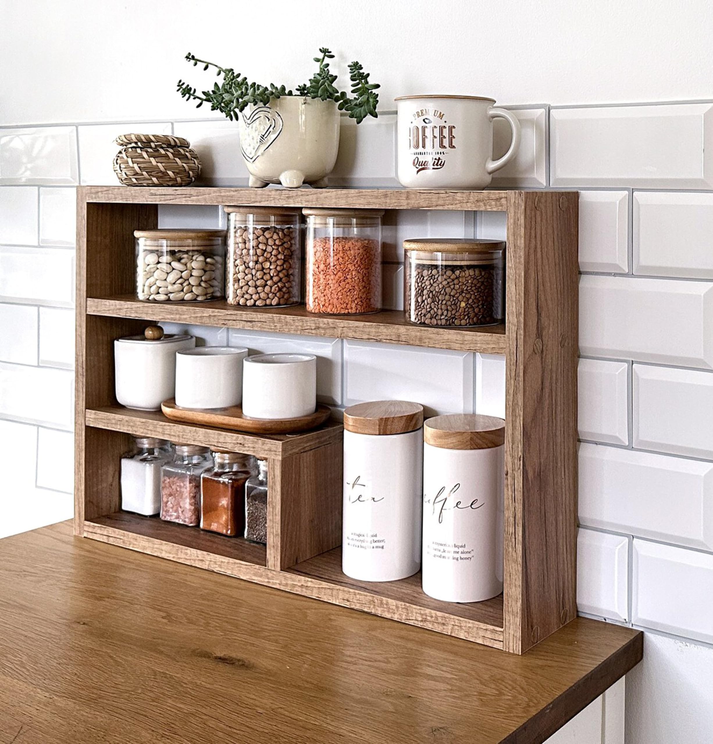 Insight Arts Kitchen Counter Shelf, Countertop Spice Rack,Shelf Rack Counter Top Organizer, Modern Farmhouse Kitchen DcorBrown 