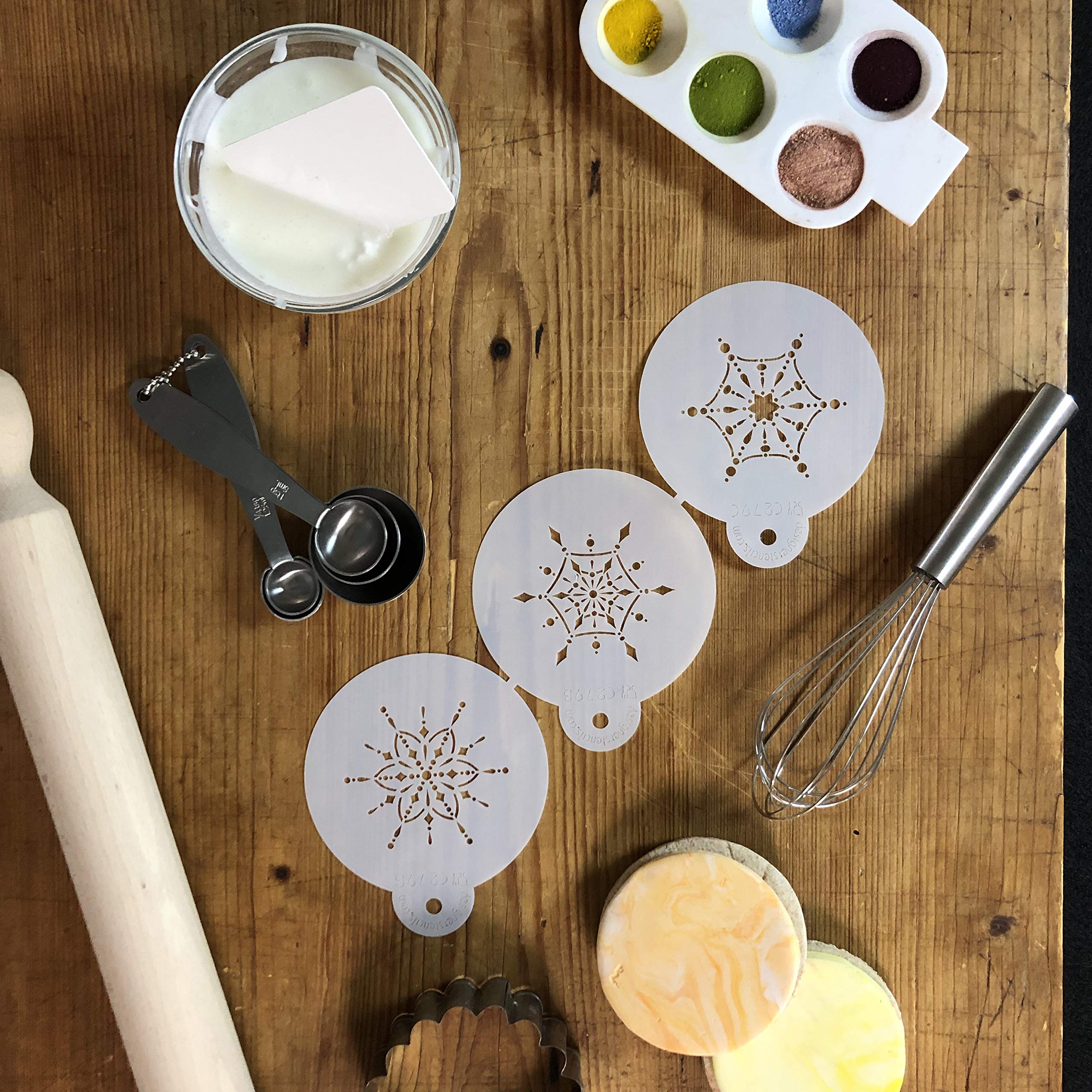 Designer Stencils Small Jeweled Snowflakes Cookie Stencils, Beige/Semi-Transparent