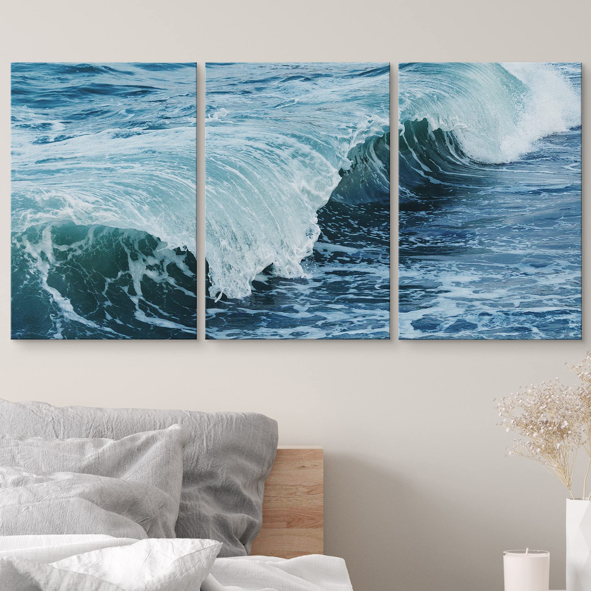 Wall26 Canvas Print Wall Art Set Blue Rip Curl Ocean Wave Nature Wilderness Photography Realism Rustic Landscape Colorful Multic