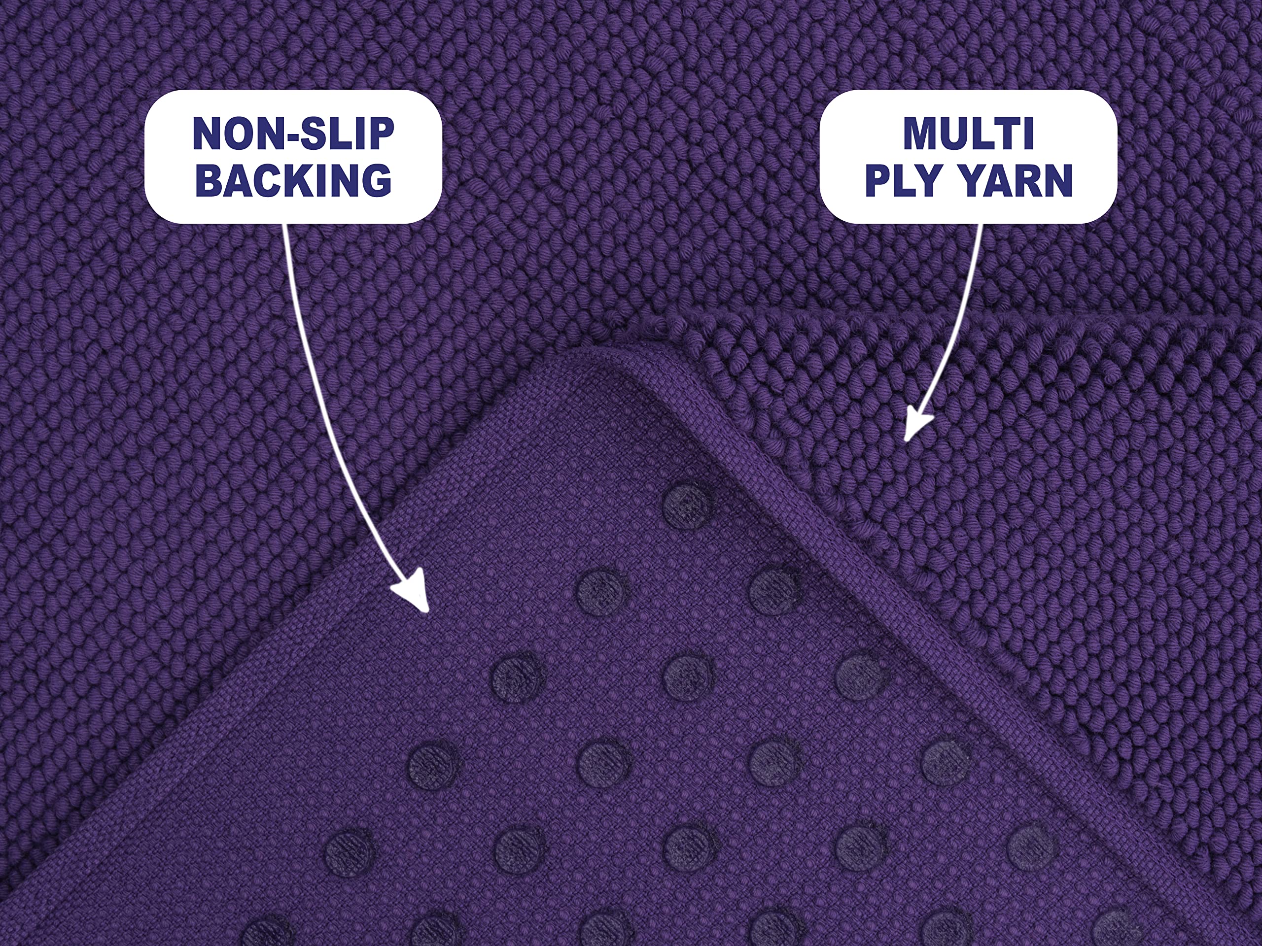 American Soft Linen Bath Rug, 20 In 34 In 100% Cotton Bath Mats Rugs For Bathroom, Non Slip Washable Shaggy Form Area Rugs, Purp