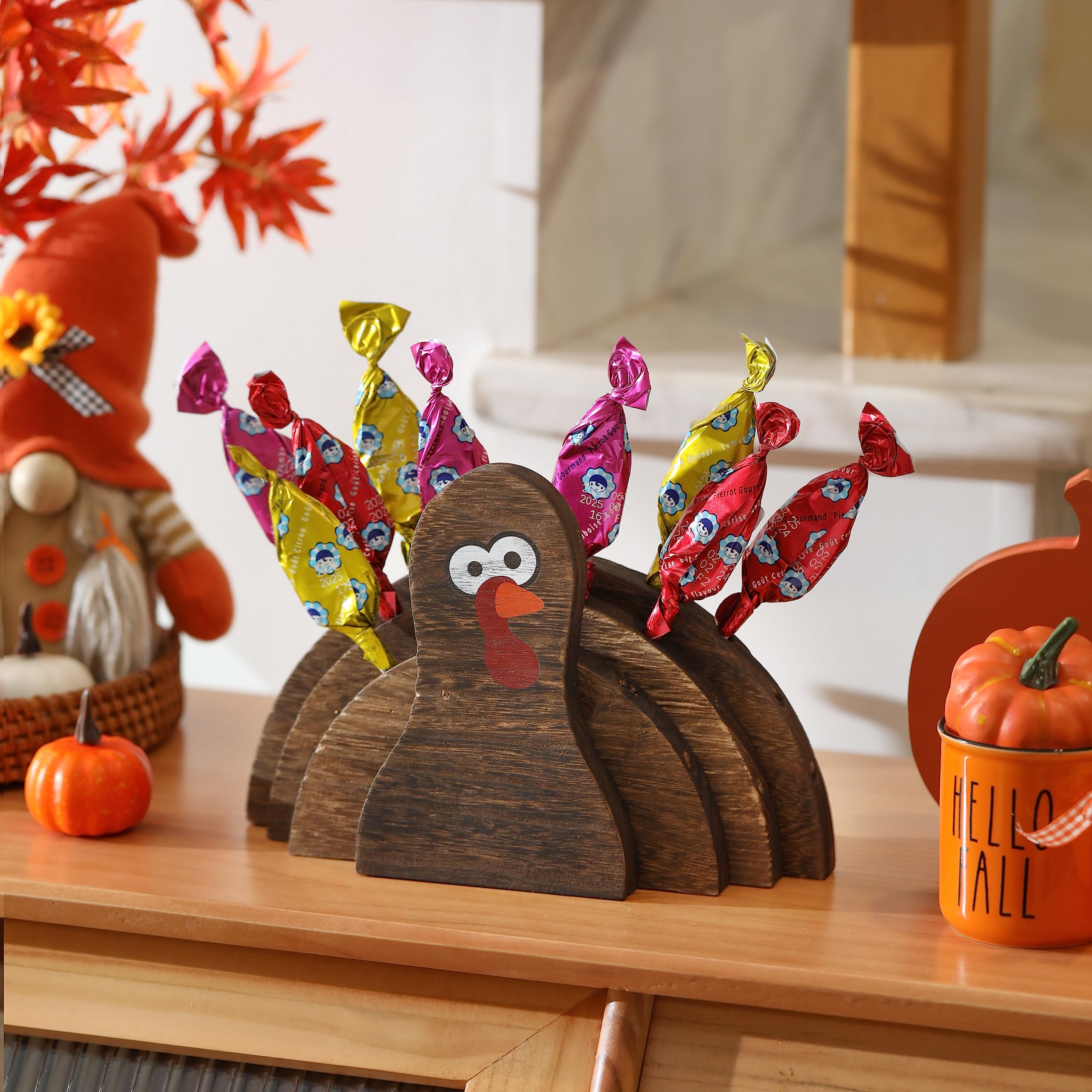 Wodoholo Thanksgiving Decor, Wooden Turkey Lollipop Holder, Candy Table Display, Fall Decor For Home, Fireplace Shelf Decor