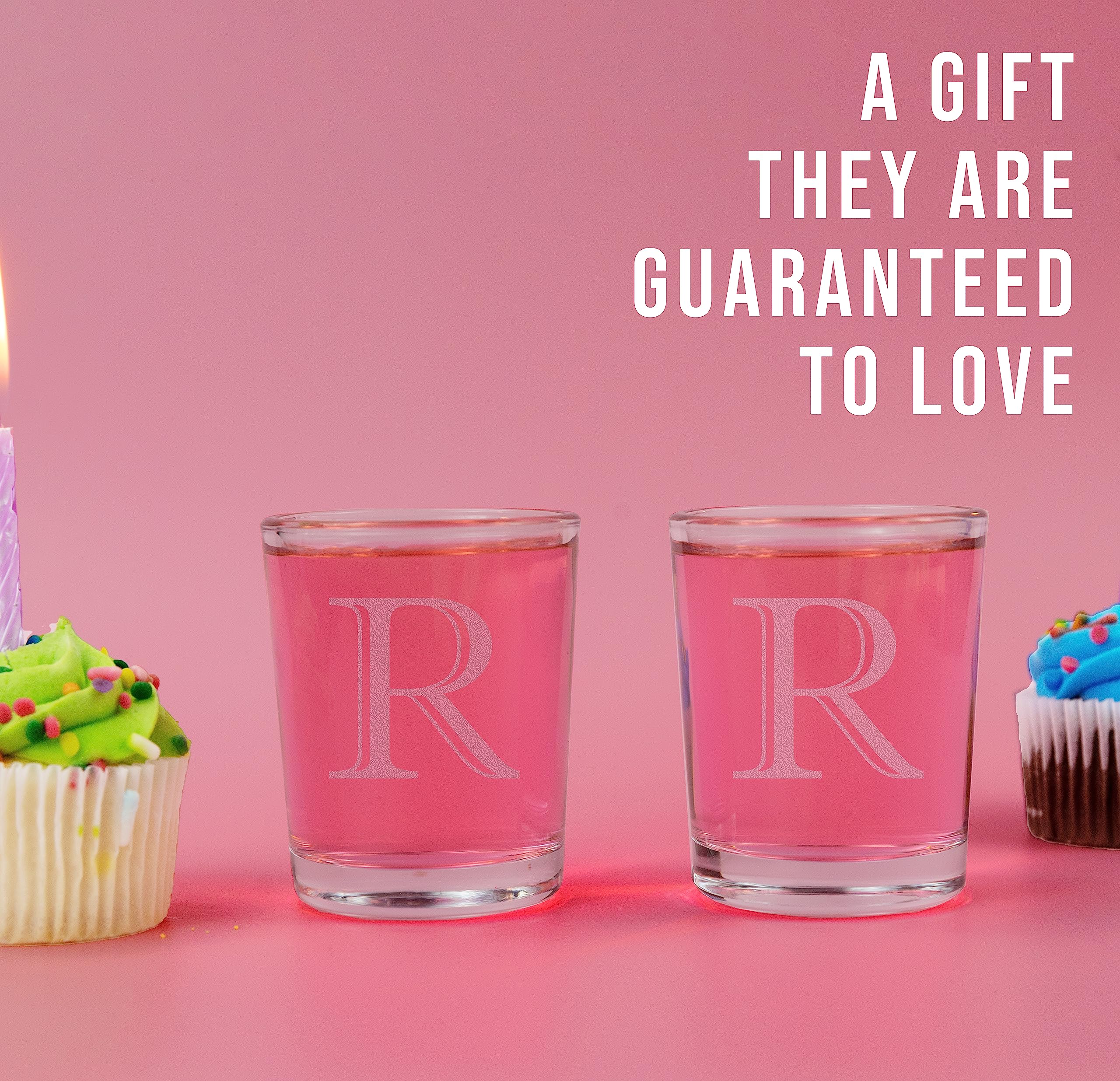 2Pk Etched Monogram 2.5Oz Shot Glasses (Letter R) A-Z Personalized Shot Glass, Custom Shot Glasses, Set Of Two Shot Glasses, Ini