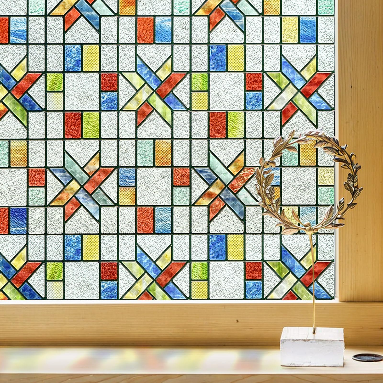 3D Stained Glass Window Film, Decorative Window Privacy Film for Bathroom,Front Door,Home, Sun Blocking Heat Control,Static Clin