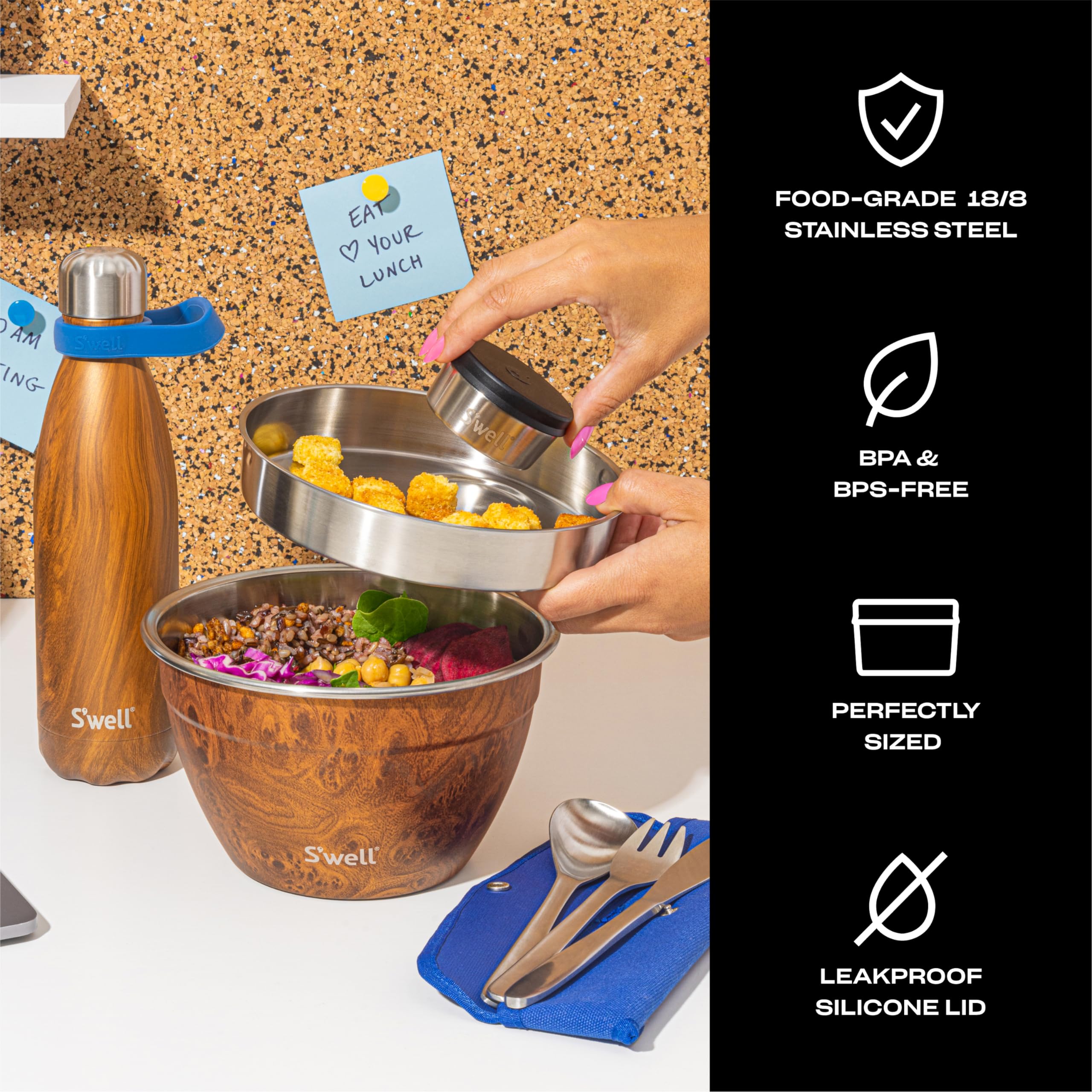 S'Well Stainless Steel Condiment Container Set Of Two, 2Oz, Black, Single Walled Durable Construction, Leakproof Silicone Lids,