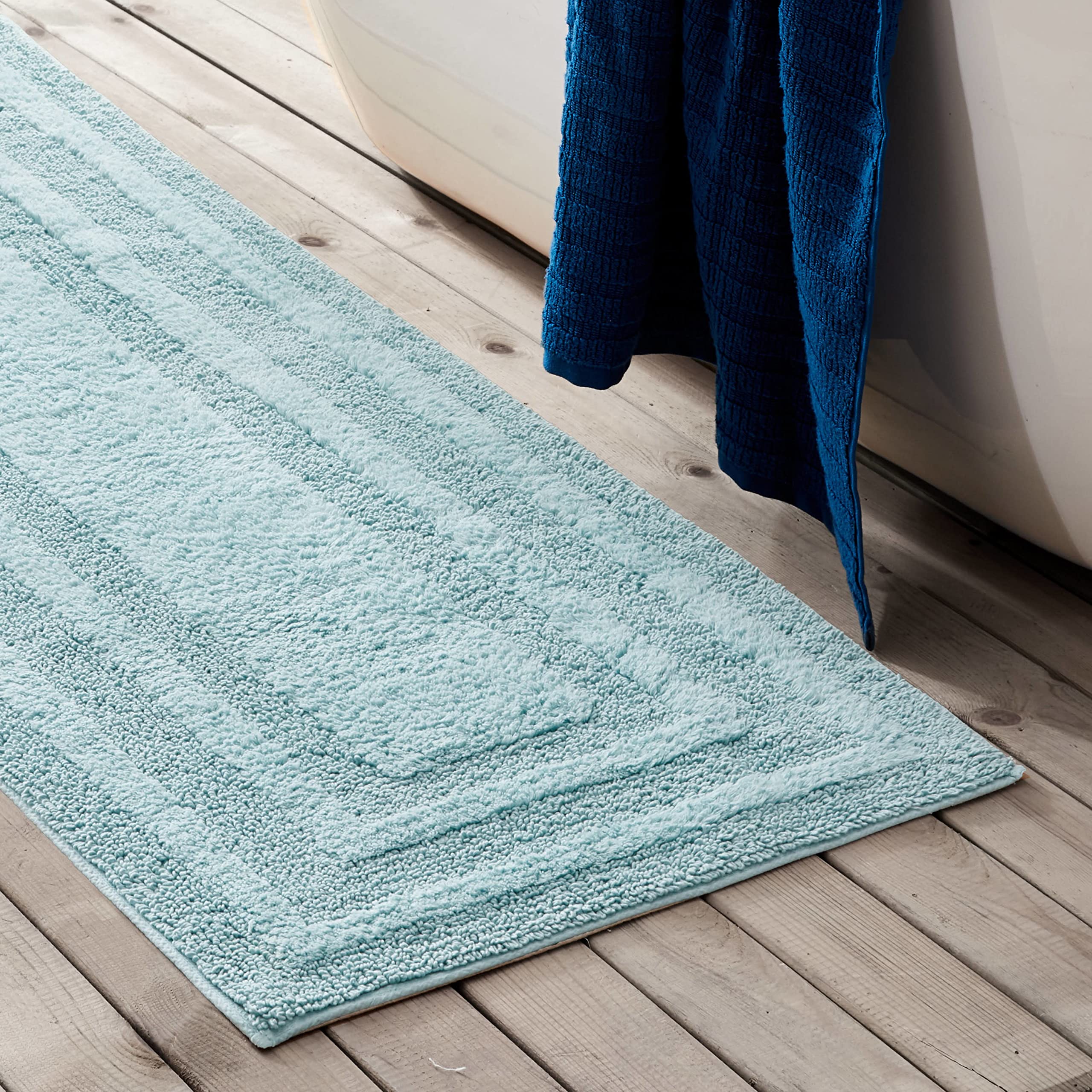 Eddie Bauer - Bathroom Rug Runner, Soft Tufted Cotton Bathroom Decor, Super Absorbent & Quick Dry (Logan Turquoise, 60'' X 22'')