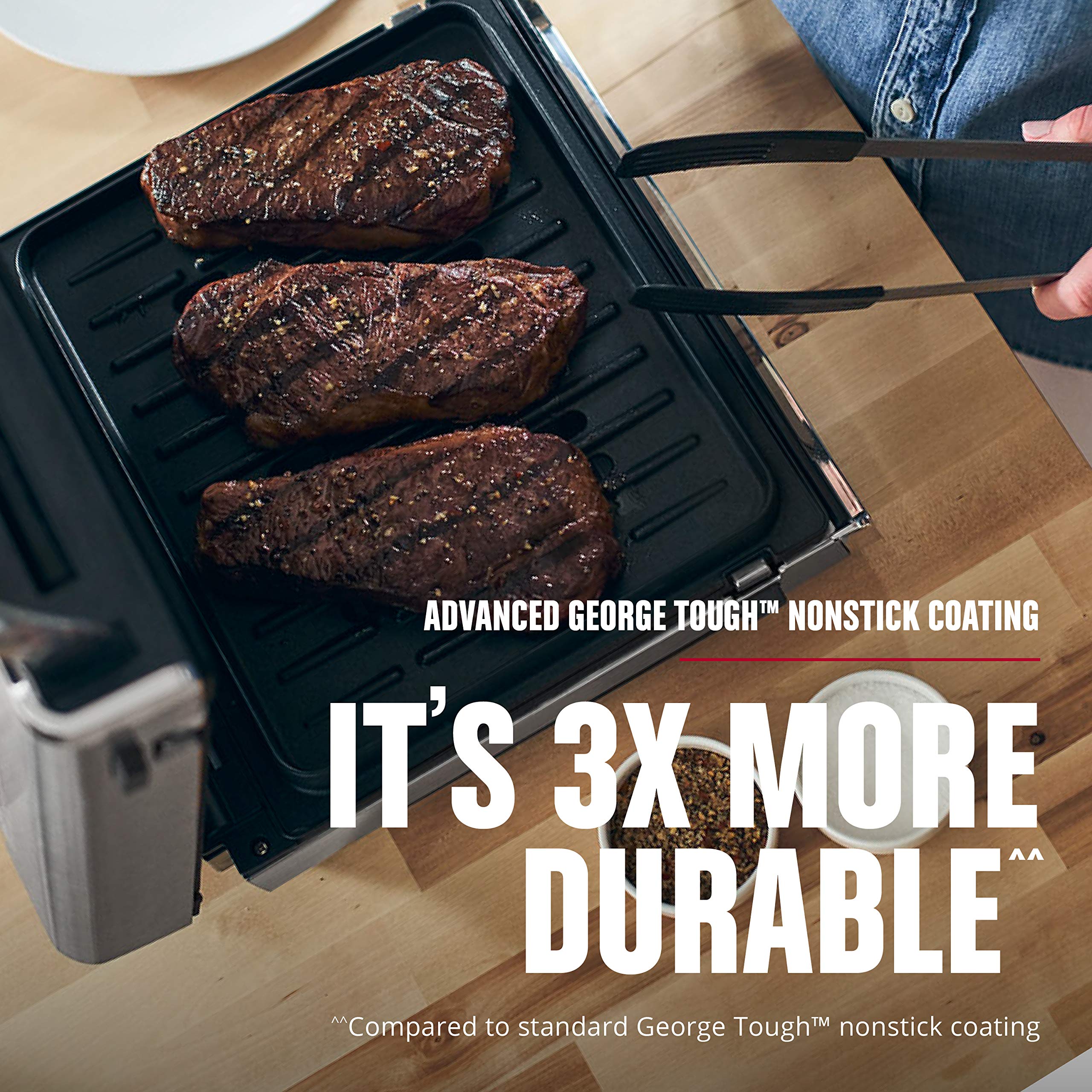 George Foreman Family Size (4-6 Servings), Grd6090B Smokeless-Digital Smart Select, Stainless Steel