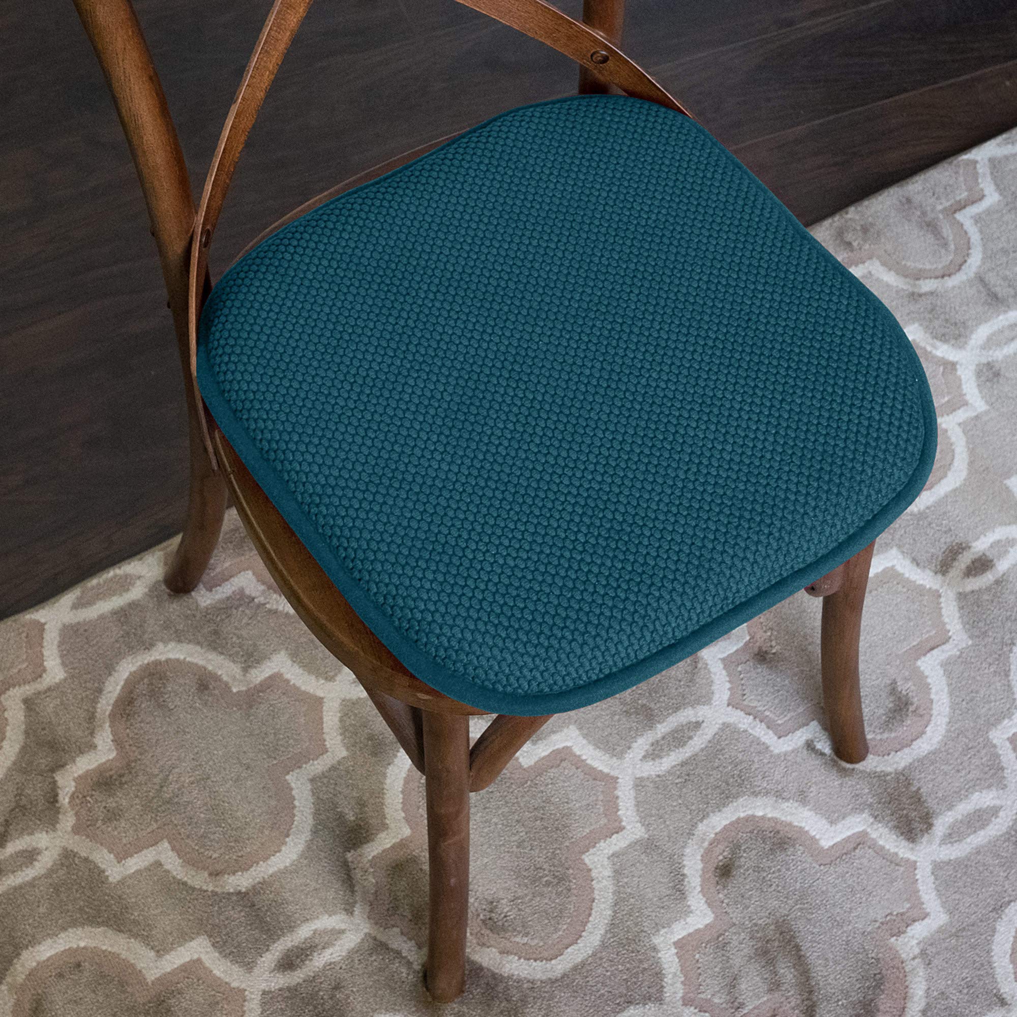 Sweet Home Collection Chair Cushion Memory Foam Pads Honeycomb Pattern Slip Non Skid Rubber Back Rounded Square 16'' X 16'' Seat
