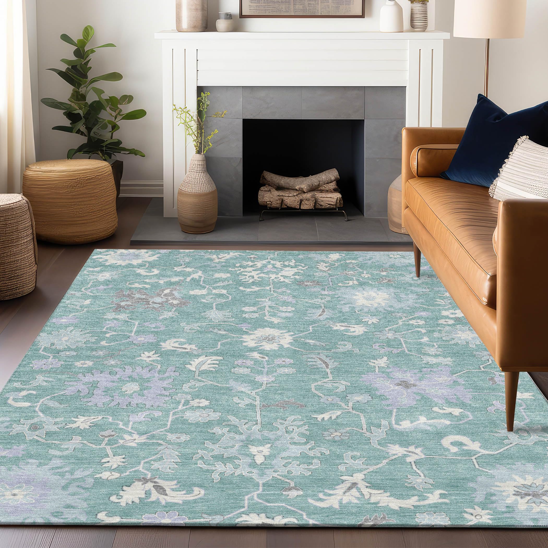 Machine Washable Indoor/Outdoor Chantille Seafoam 9 x 12 Rug