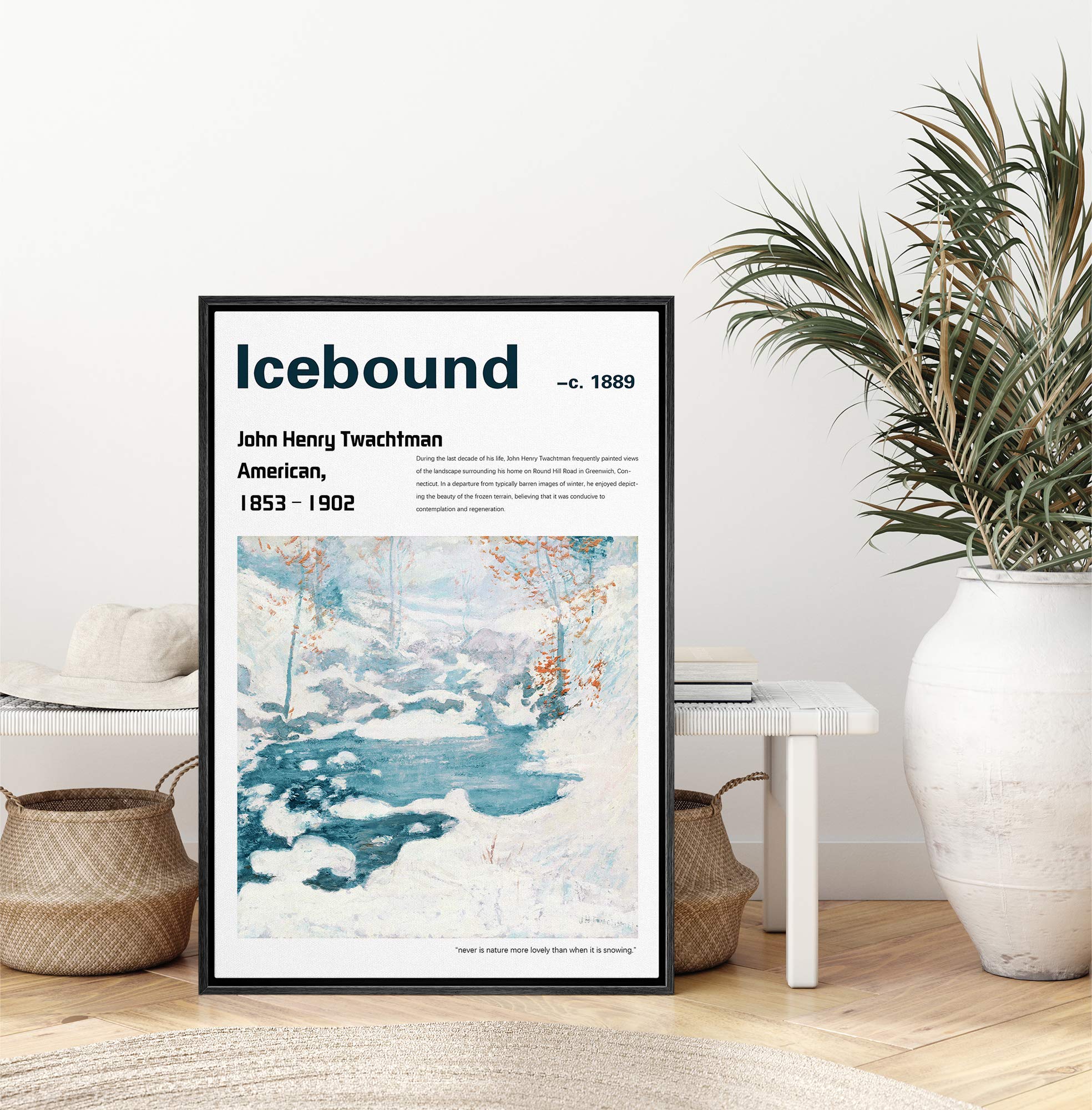Idea4Wall Framed Canvas Print Wall Art Icebound Master Artist John Henry Twachtman Nature Wilderness Oil Painting Impressionism