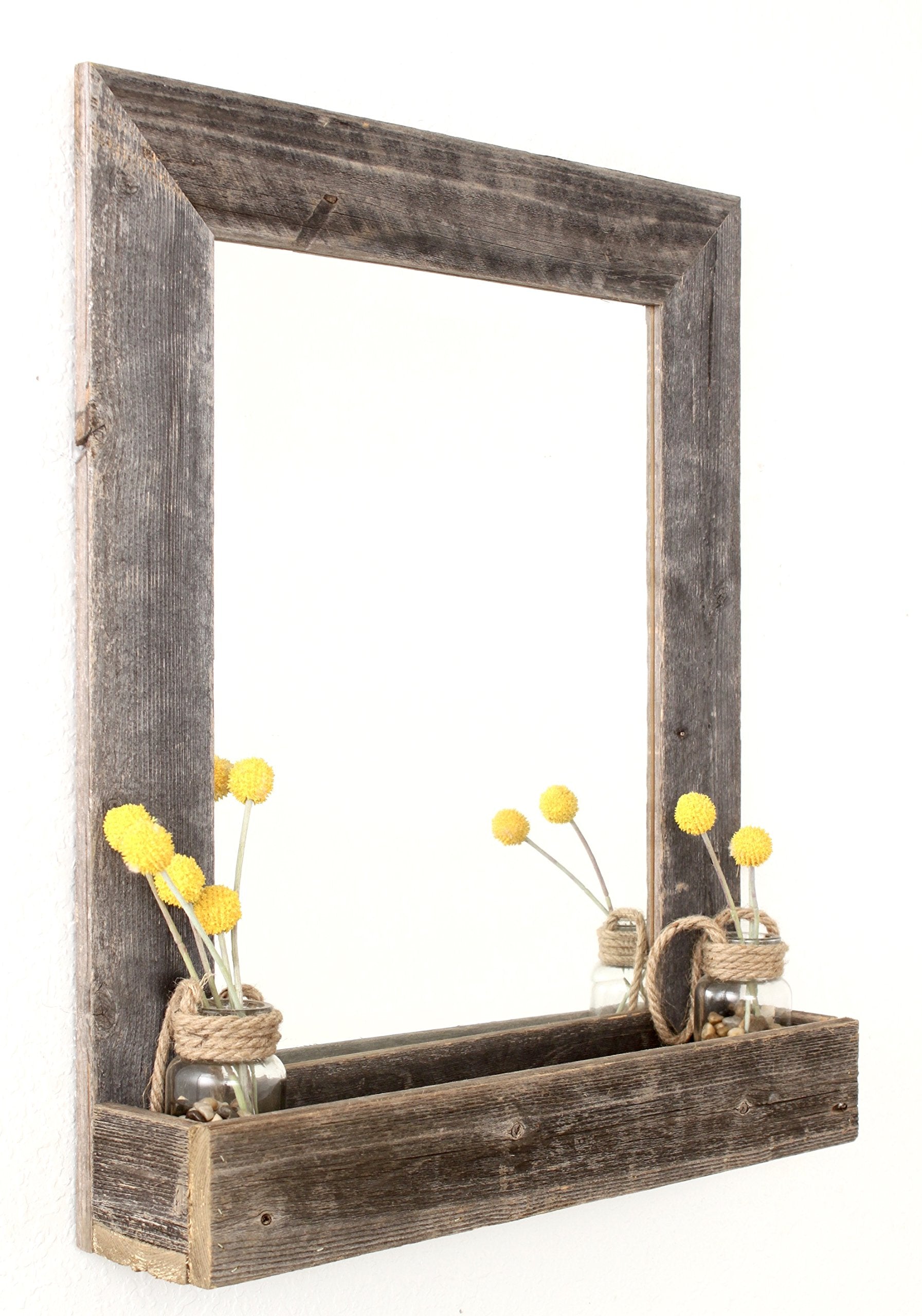 16x20 Mirror Large Farmhouse with Shelf  Rectangular Wall Mirror  Outer Dims 21.5x25.5  Reclaimed Wood Decor: Bathroom, Vanity, 