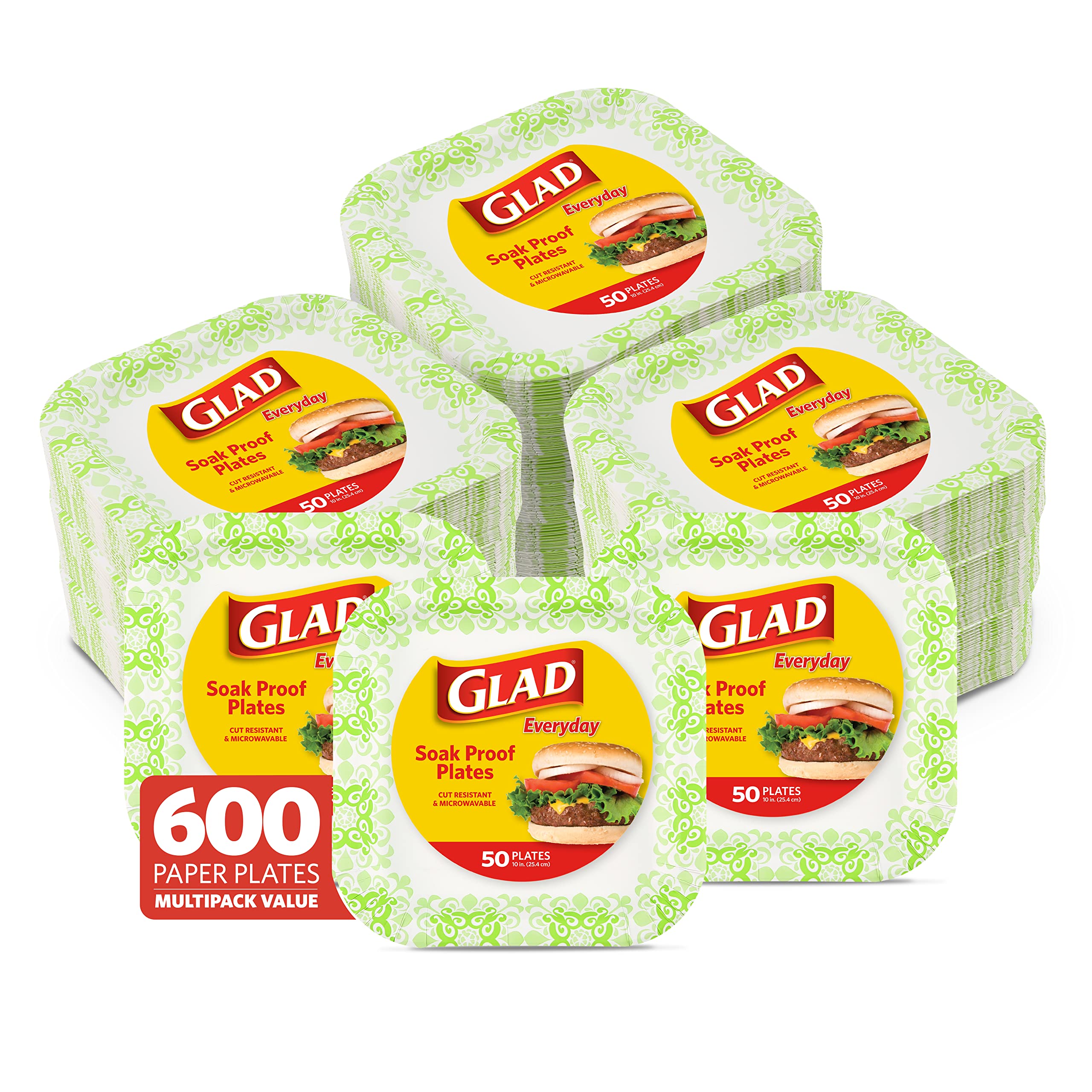 Glad Square Disposable Paper Plates For All Occasions | New & Improved Quality | Soak Proof, Cut Proof, Microwaveable Heavy Duty