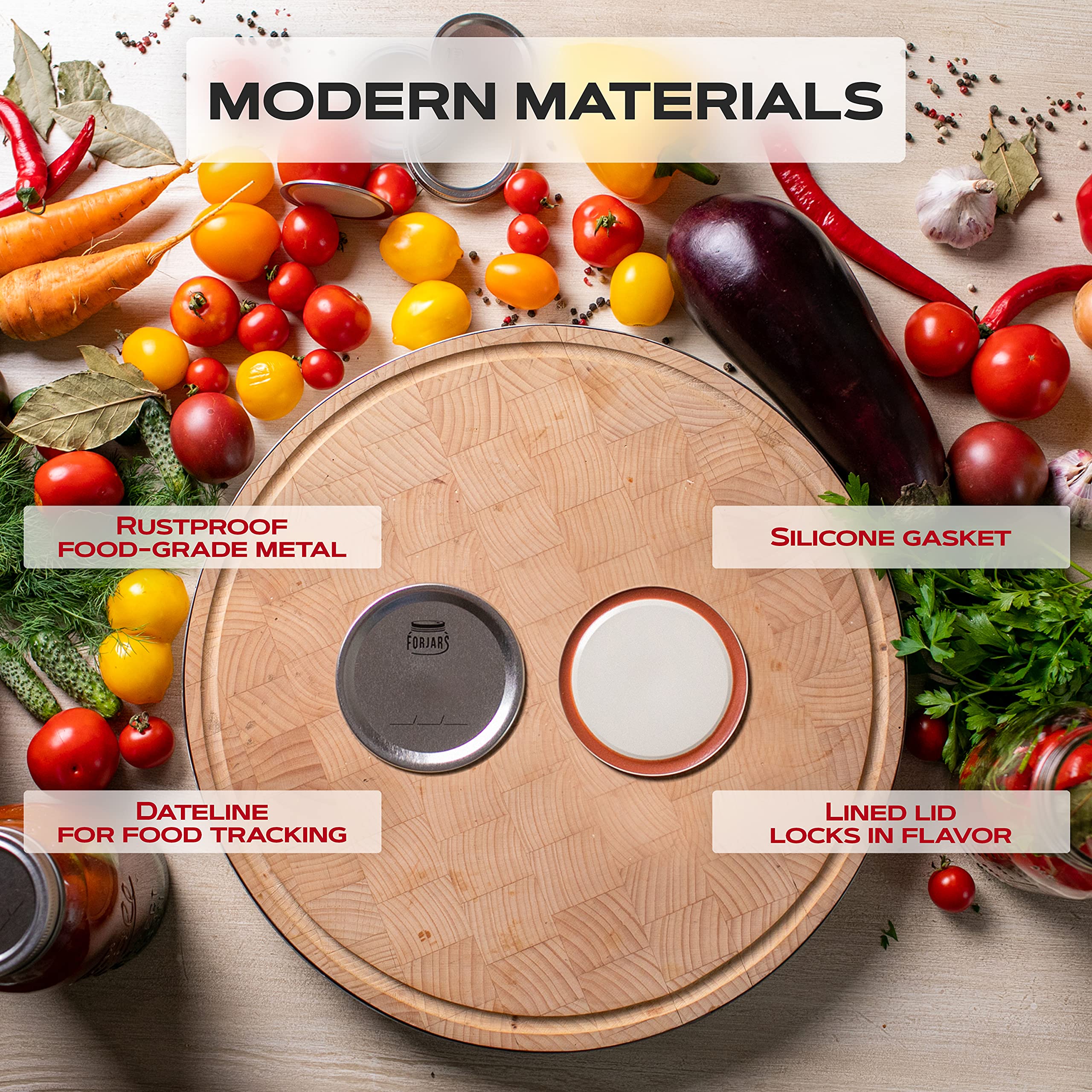 Forjars Wide Mouth Canning Lids And Rings - 24 Pcs / 12 Sets - Airtight Seals On Mason Jars To Preserve Food For Meal Prep - 2.7