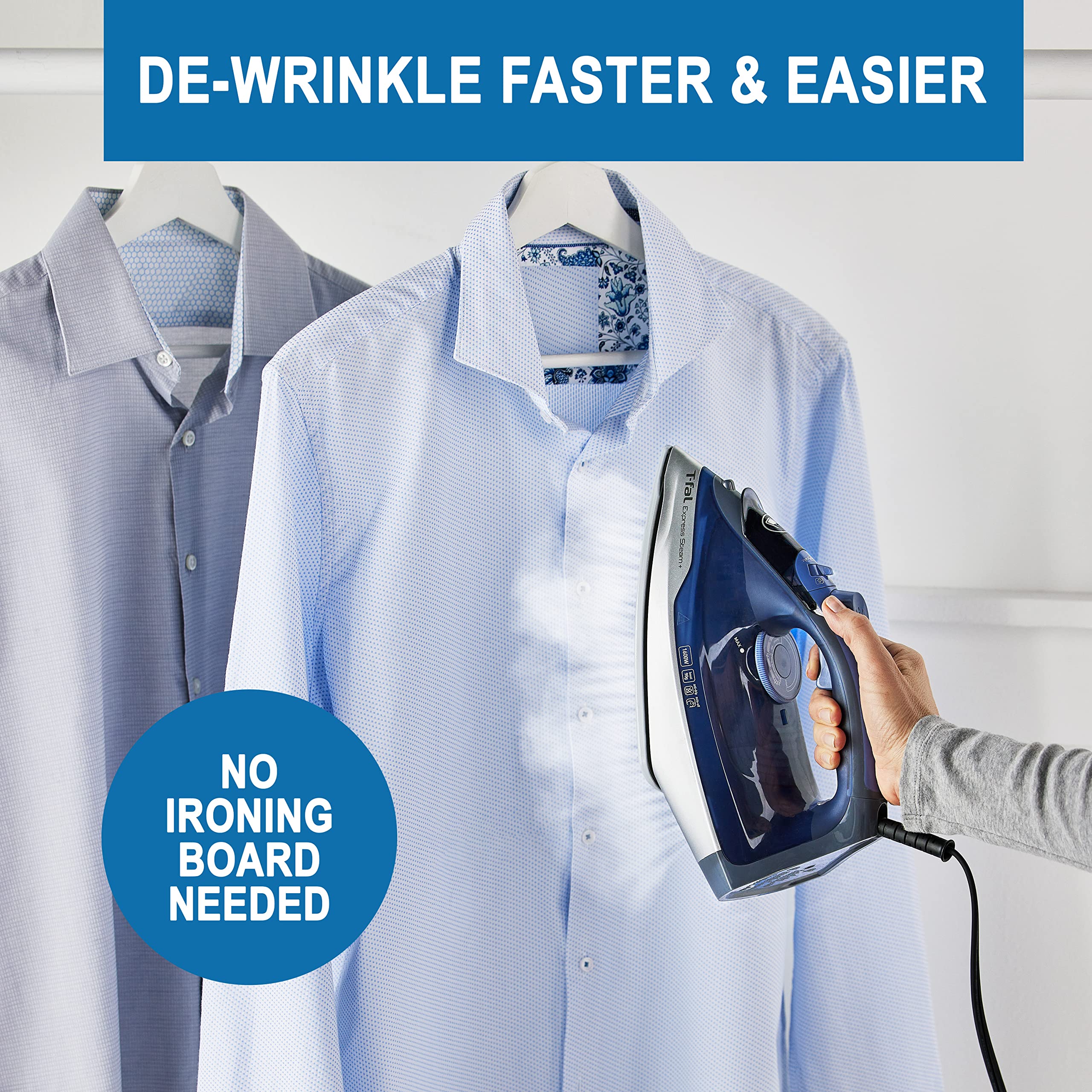 T-Fal, Iron, Express Steam Iron For Clothes, Durilium Soleplate, Precision Tip, 30 Second Auto Shut Off, 1600 Watts, Anti-Drip,