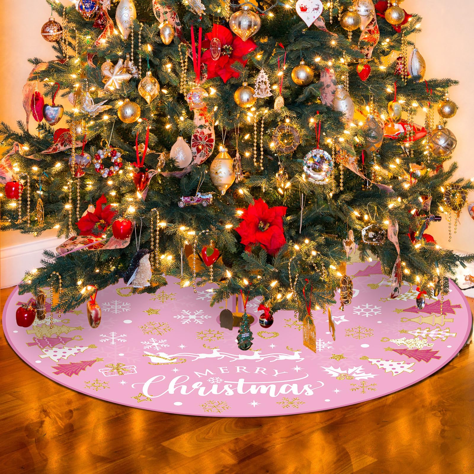 Capoda Christmas Tree Skirt 48 Inch Short Plush Xmas Tree Mat Merry Christmas Tree Collar for Winter Holiday Home Room Christmas