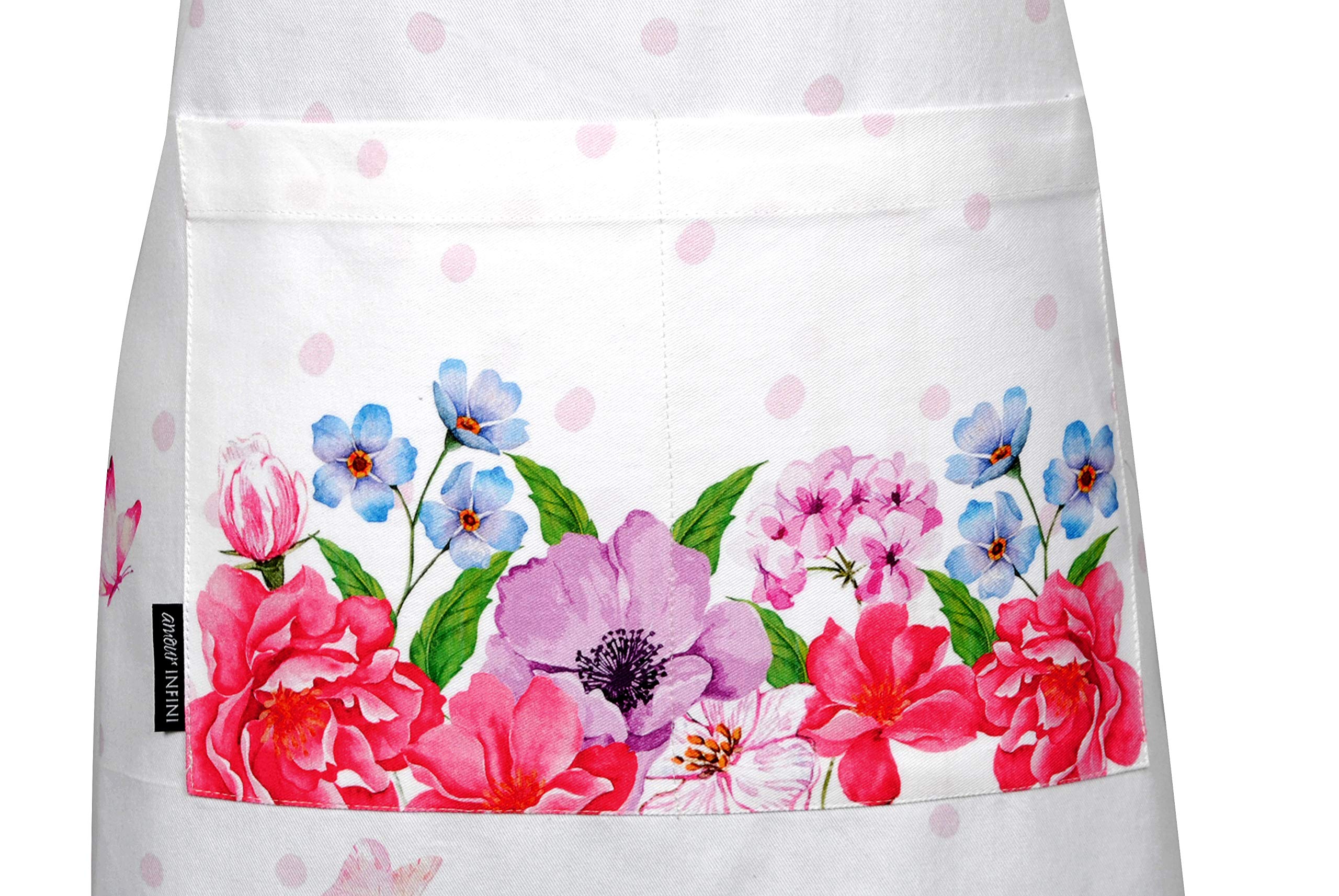 Amour Infini Spring Floral Apron | 27.5 X 33 Inches | 100% Natural Cotton | Womens Apron For Cooking, Baking, Gardening | Conven