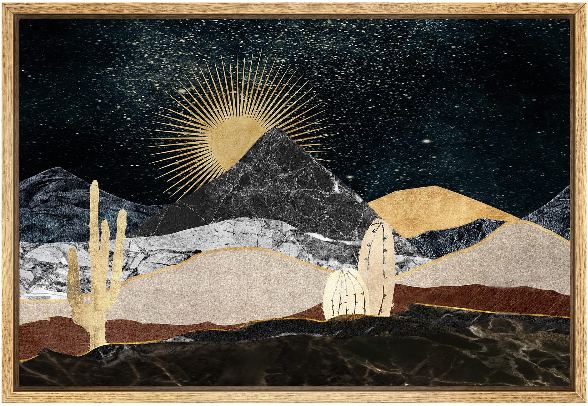 Signford Framed Canvas Print Wall Art Set Golden Marble Mountain Sun Range Nature Wilderness Illustrations Modern Art Farmhouse/