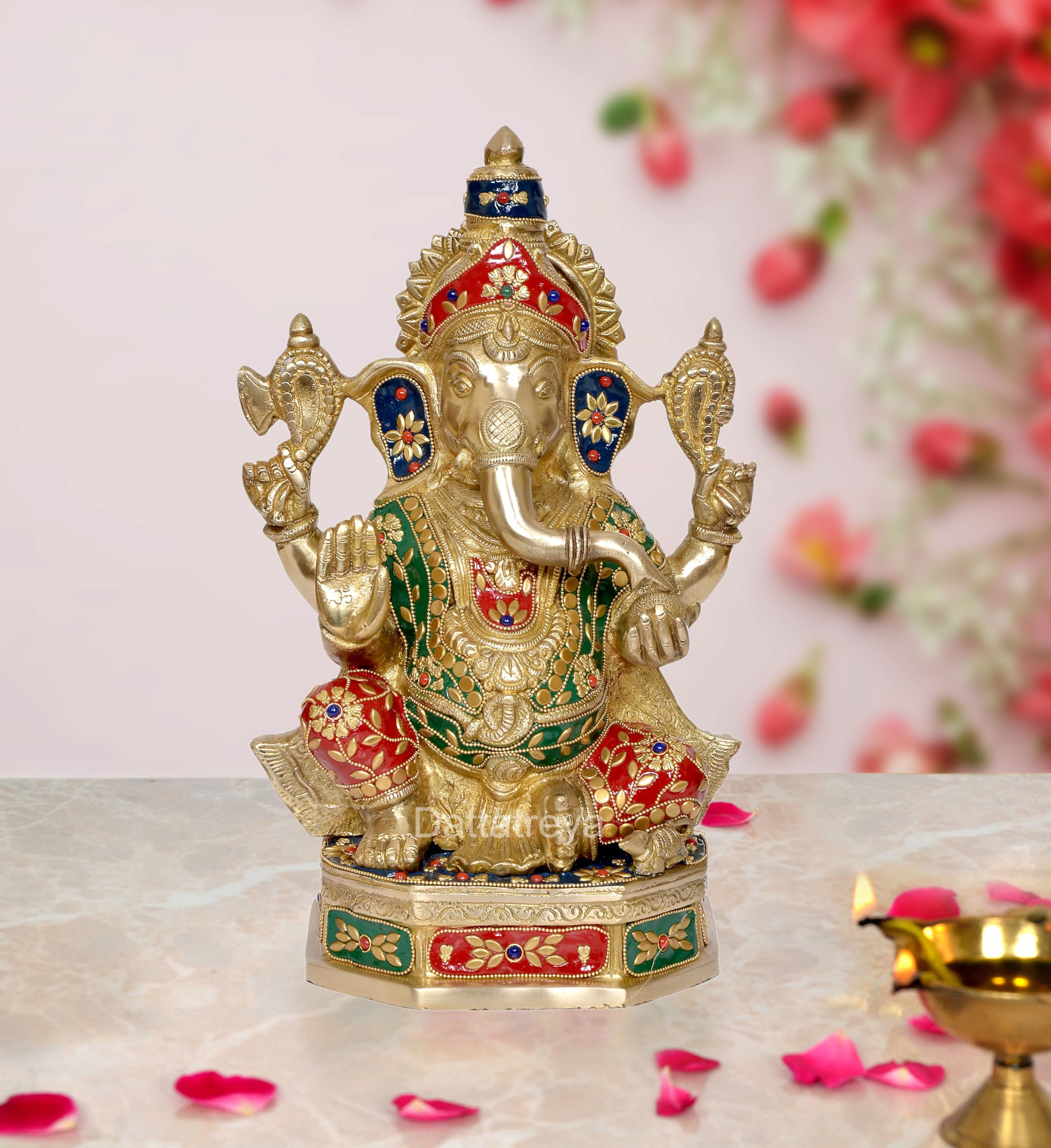 Dattatreya Brass Ganesh Statue Lord Ganesha Idol For Home Decor And Pooja Hindu God Ganapati Figurine (Height 14 Inch)