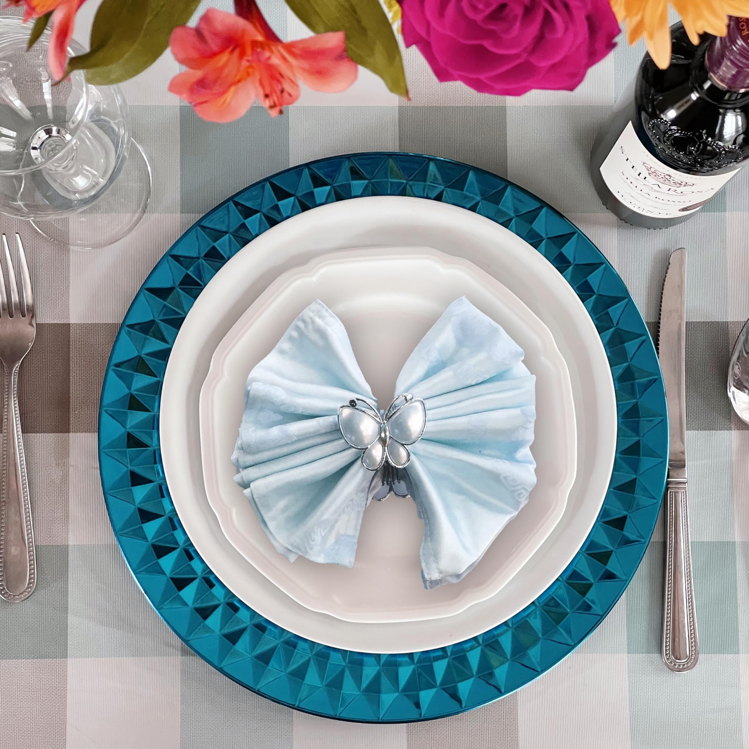 Allgala Turquoise Aqua Blue Charger Plates 13-Inch 6-Pack Heavy Quality Plastic Diamond Pattern Sparkling Charger Service Plates