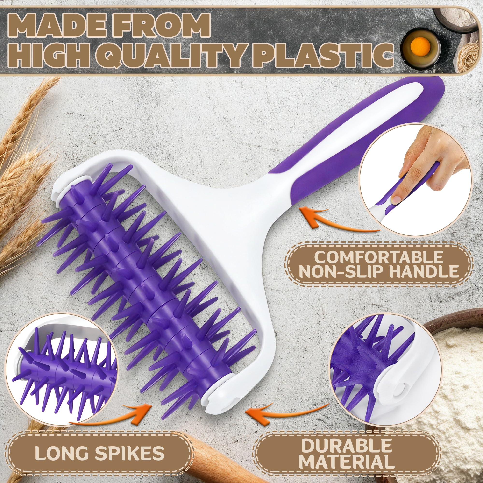 Pizza Dough Docker Roller - Pizza Roller Spikes For Pizza Crust Pastry Roller With Handle Pizza Docker Roller Pizza Hole Roller