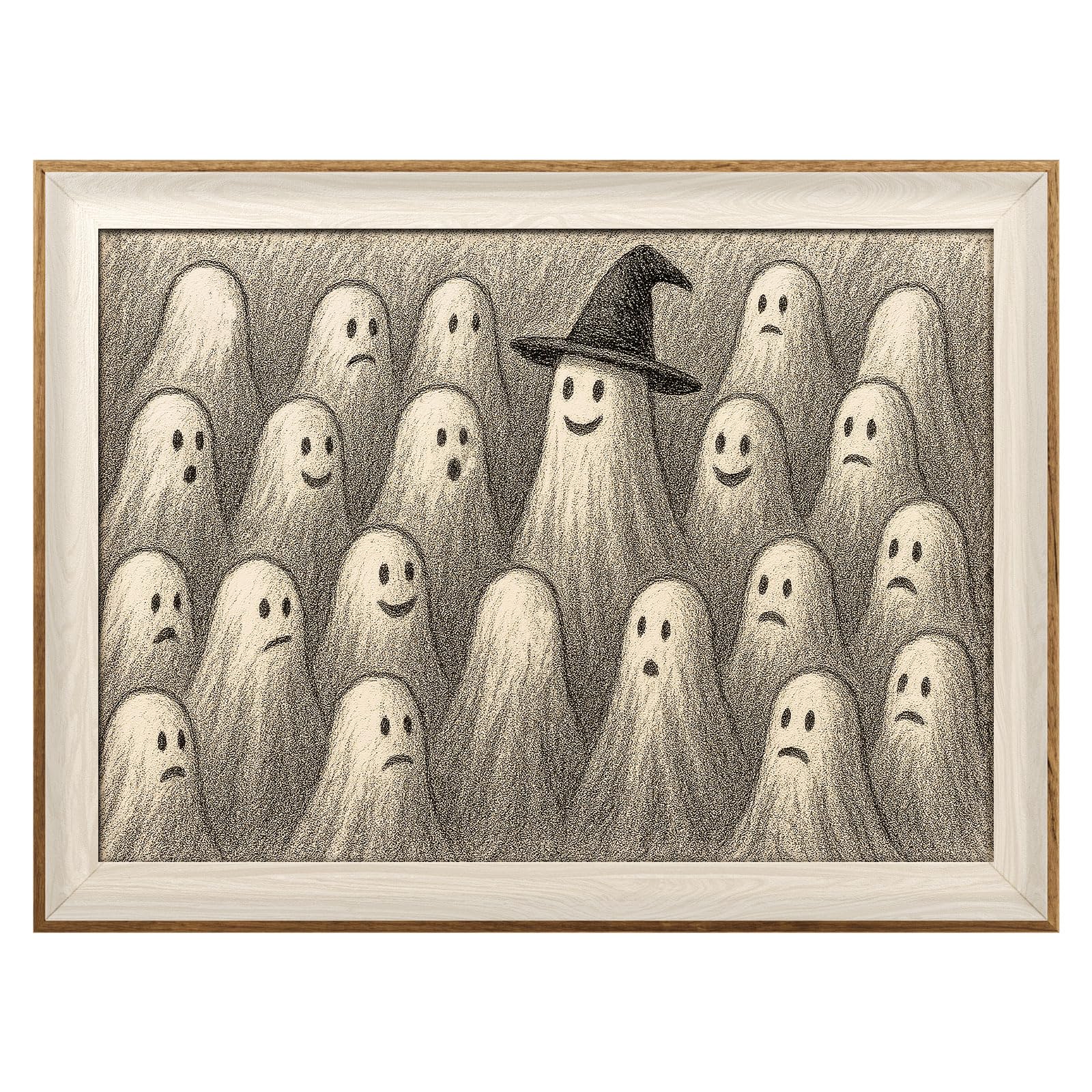 VIYYIEA Framed Wall Art for Living Room, Ghost Meeting Canvas Prints, Occult Home Decor, Halloween Painting Picture, Bathroom Wa