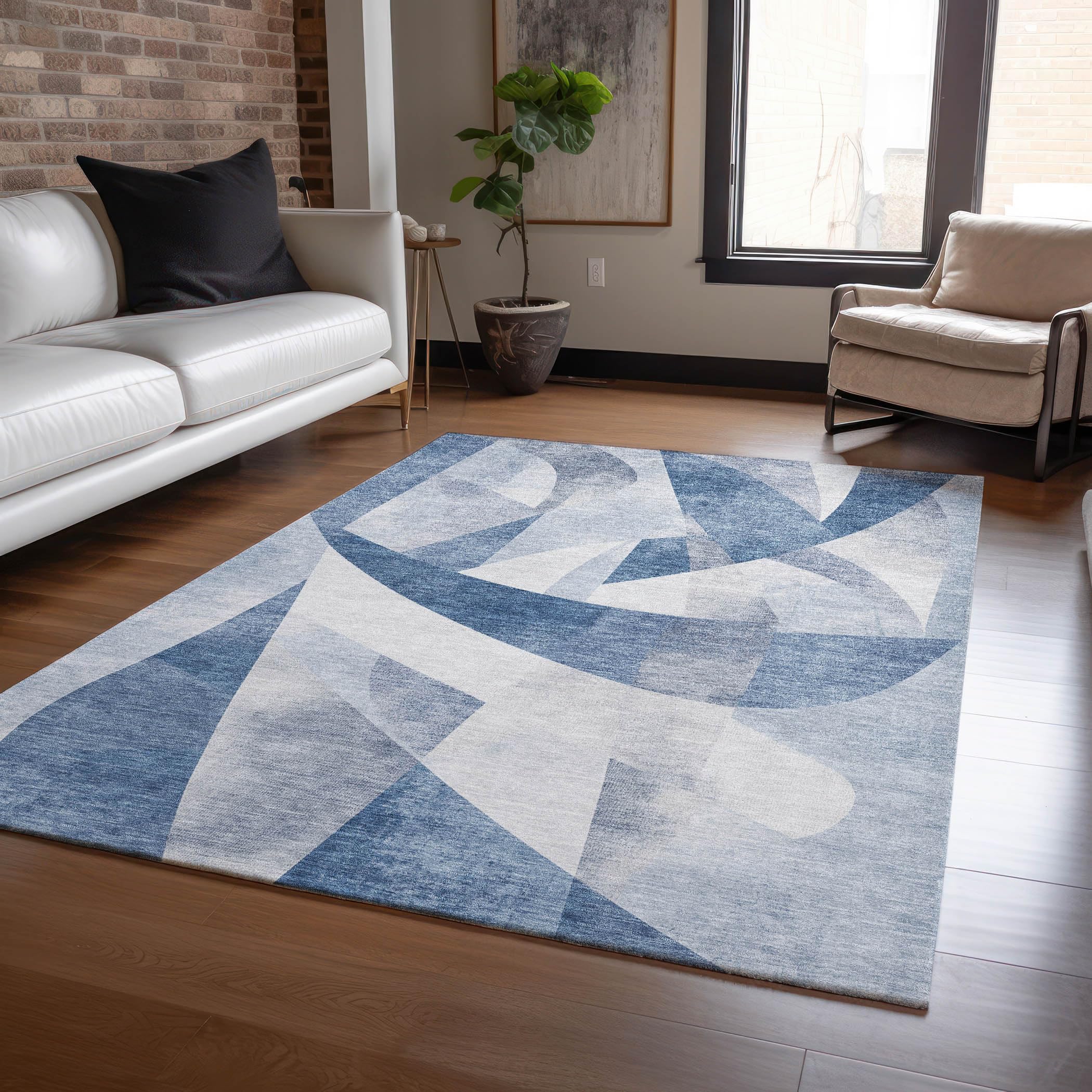 Machine Washable Indoor/Outdoor Chantille Denim 10 x 14 Rug