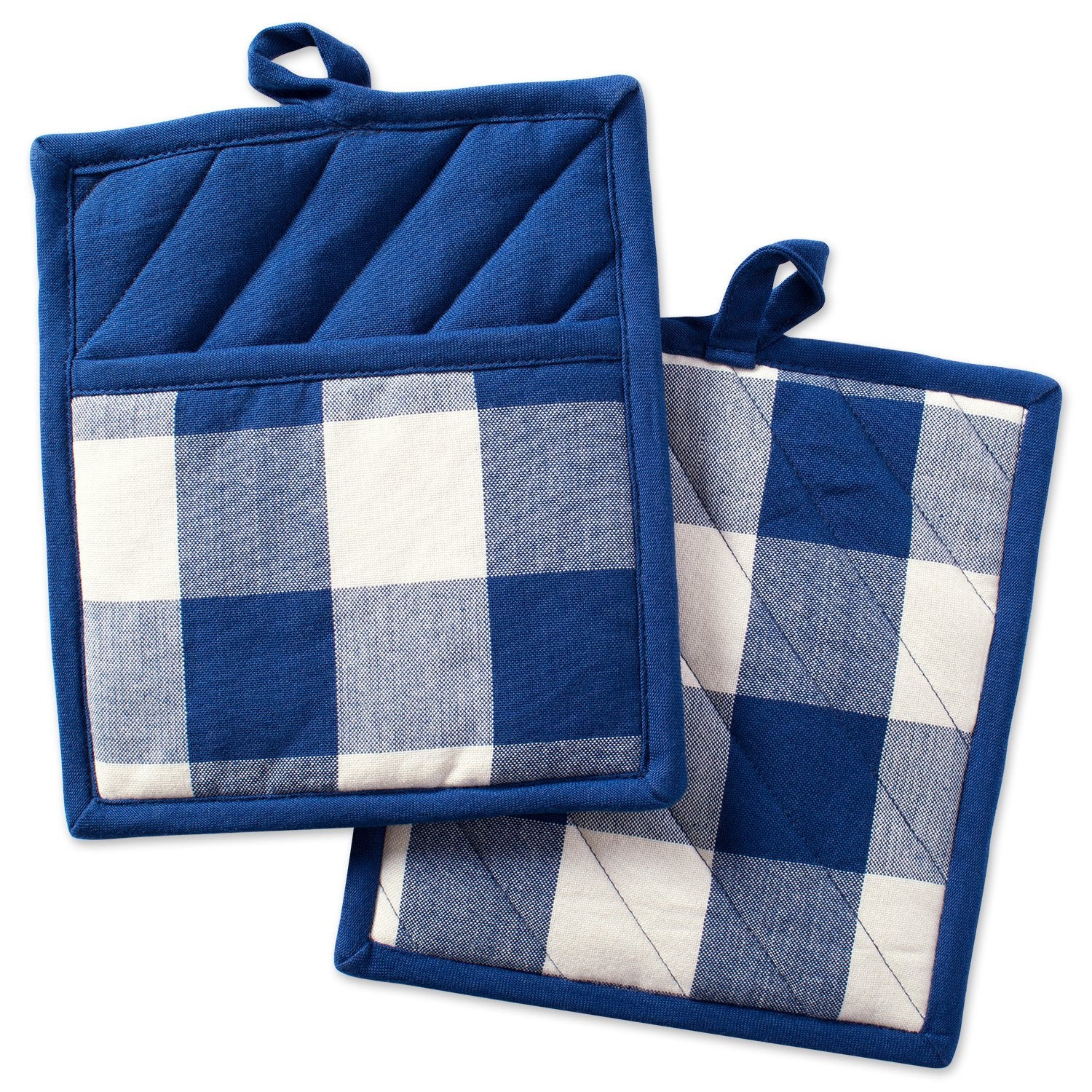 Dii Buffalo Check Kitchen Collection, Classic Farmhouse Kitchen Set, Potholder, Navy & Cream, 2 Piece