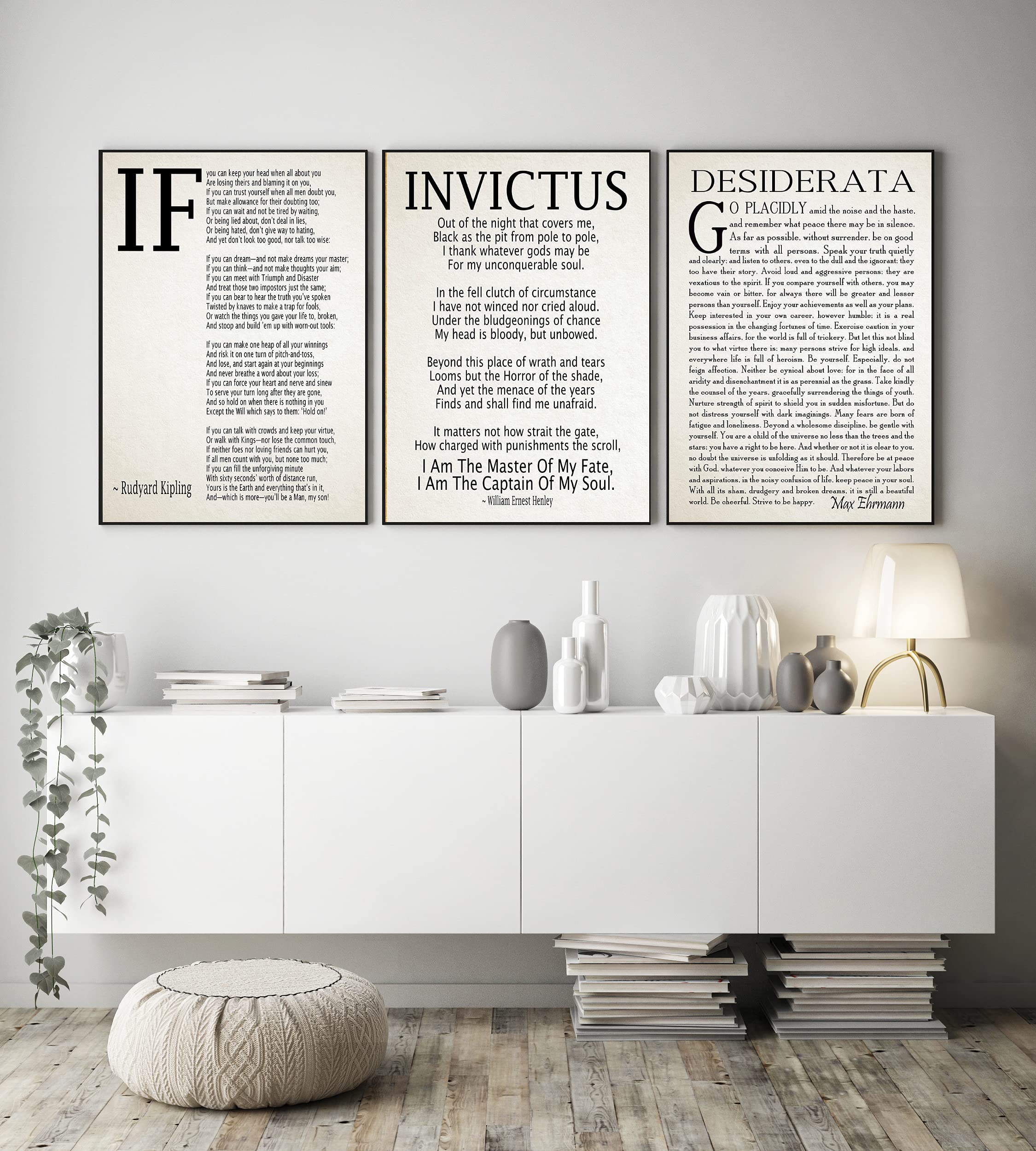 Wallbuddy If Poem Invictus Poem And Desiderata Inspirational Poems Set Of 3 (5 X 7, Vintage)