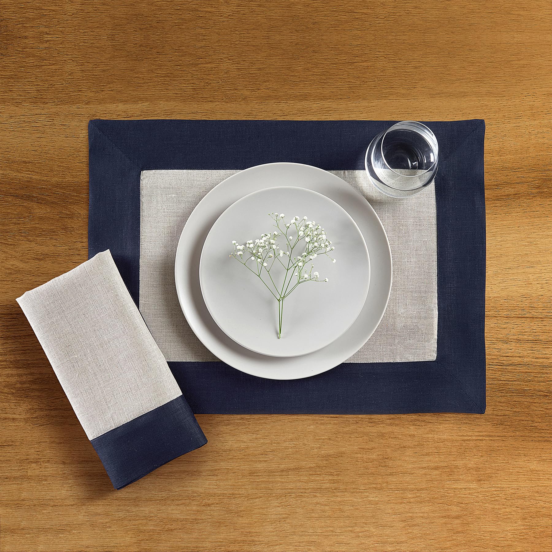Solino Home Linen Dinner Napkins 20 X 20 Inch - 100% Pure Linen Navy And Natural Cloth Napkins Set Of 4 For Spring, Easter - Con