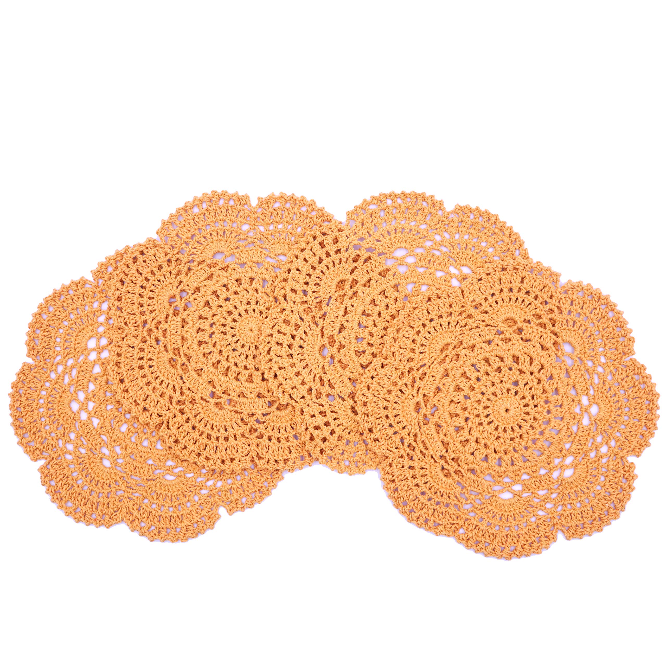 Phantomon 8 Inch Doilies Crochet Round Lace Doily Handmade Placemats 100% Cotton Crocheted Coasters, Pack Of 4 (Yellow)