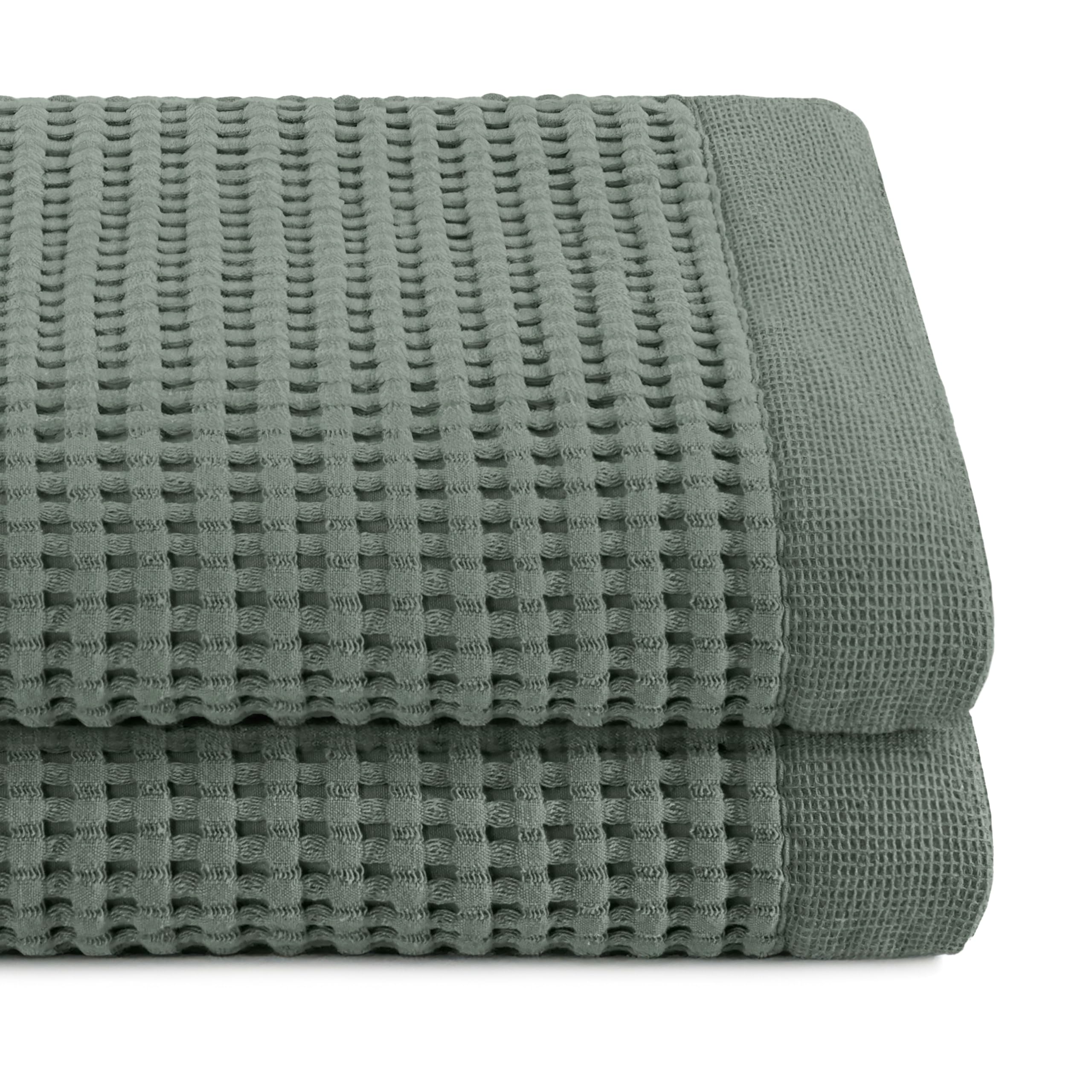 Gilden Tree Waffle Towels Quick Dry Lint Free Thin 2 Pack Bath Towel, Modern Style (Sage Grey)
