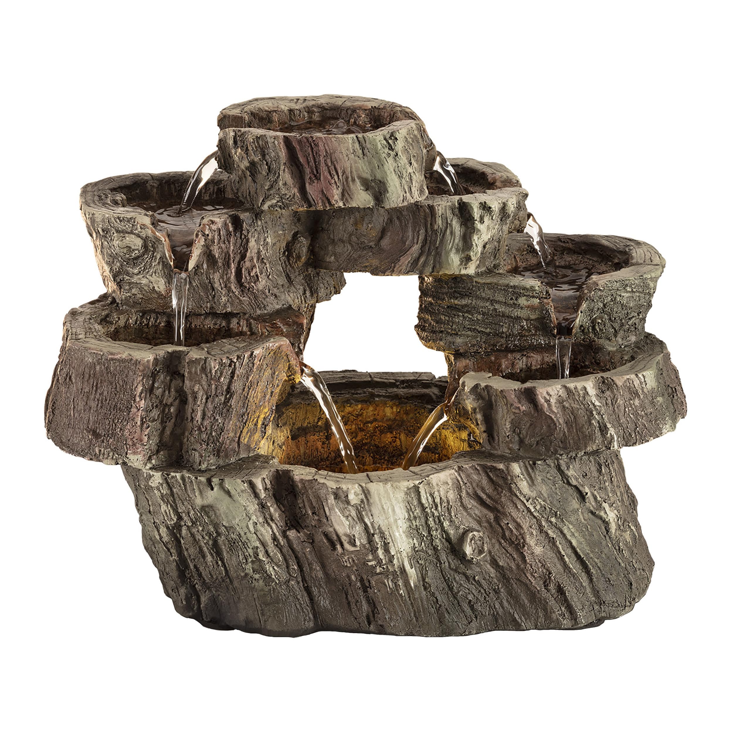 Alpine Corporation WIN1134 10 Indoor Tabletop Tiered Tree Trunk Waterfall Fountain with LED Lights - Rustic Cascading Water Feat