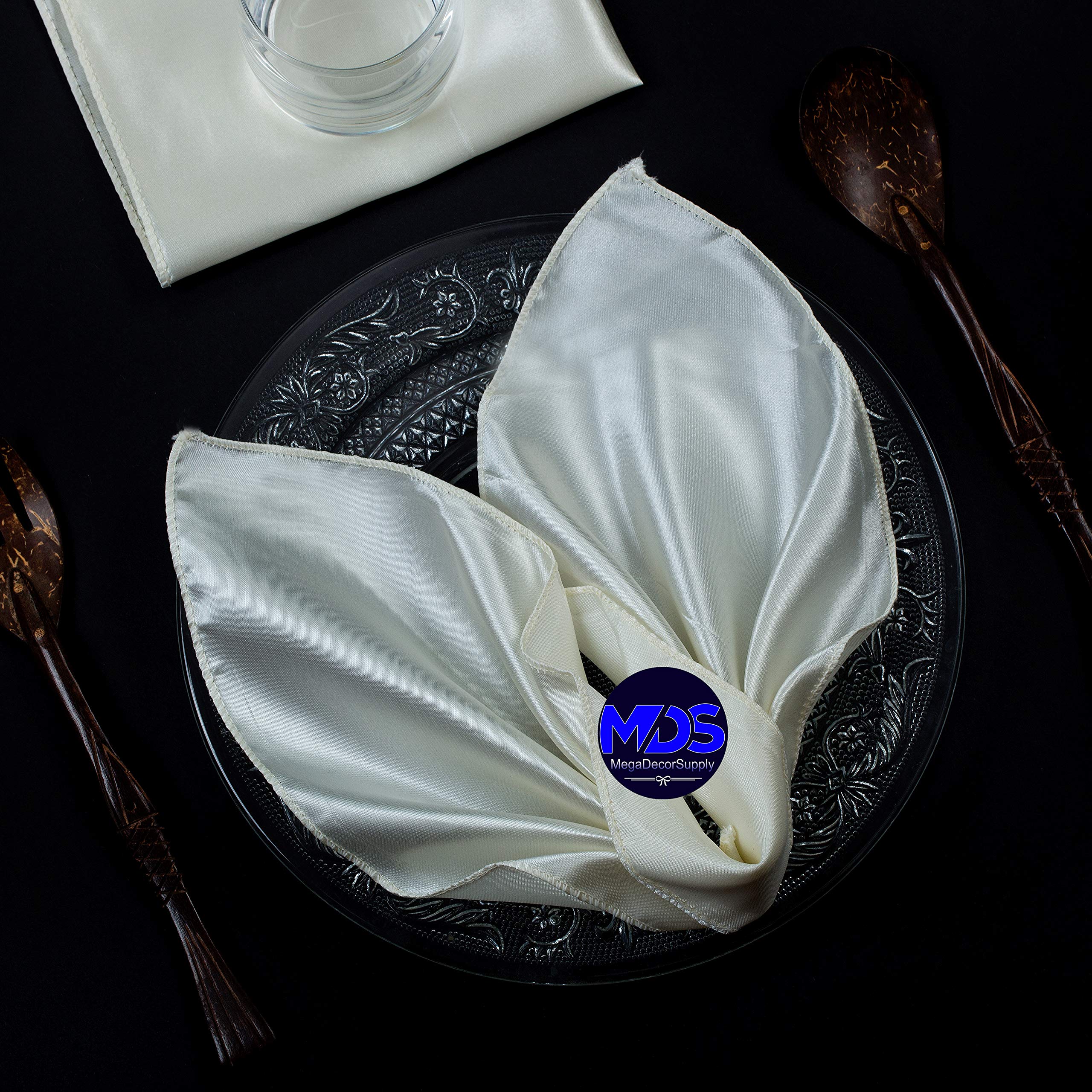 Mds Pack Of 25 Wedding Satin 12''X 12'' Square Dinner Napkin Or Handkerchief For Wedding Banquet Decoration - Cream