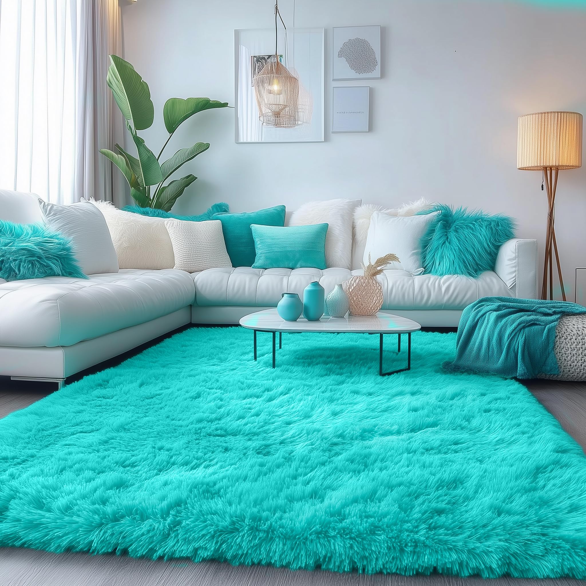 PAGISOFE Teal Rug Fluffy Shag Area Rugs for Bedroom Boys 5x7 Soft Fuzzy Shaggy Rugs for Living Room Nursery Carpet Indoor Floor