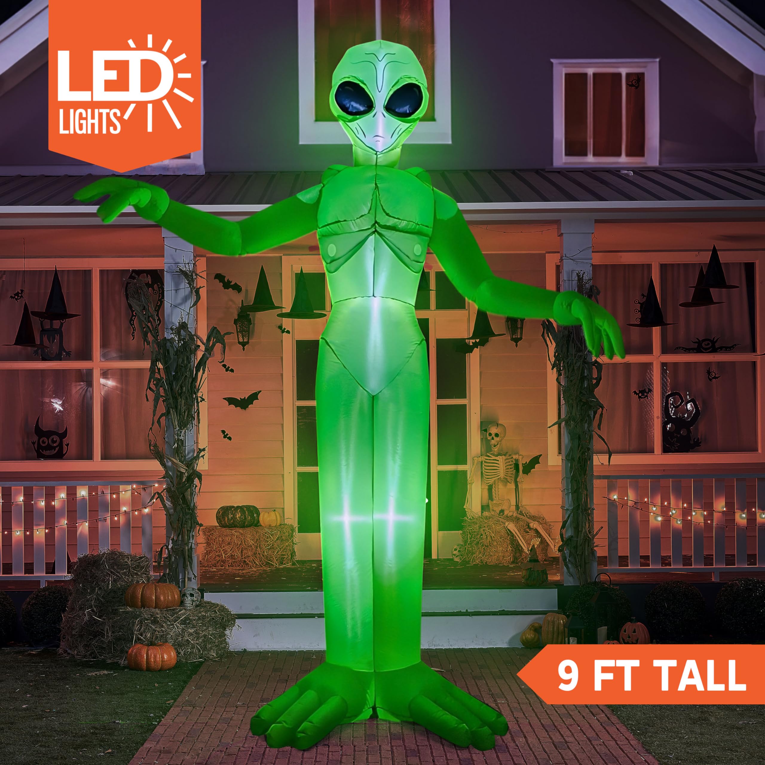 Joiedomi 9 FT Tall Halloween Inflatable Decoration Outside, Blow Up Alien Inflatable Outdoor Decor with Build-in LEDs for Hallow