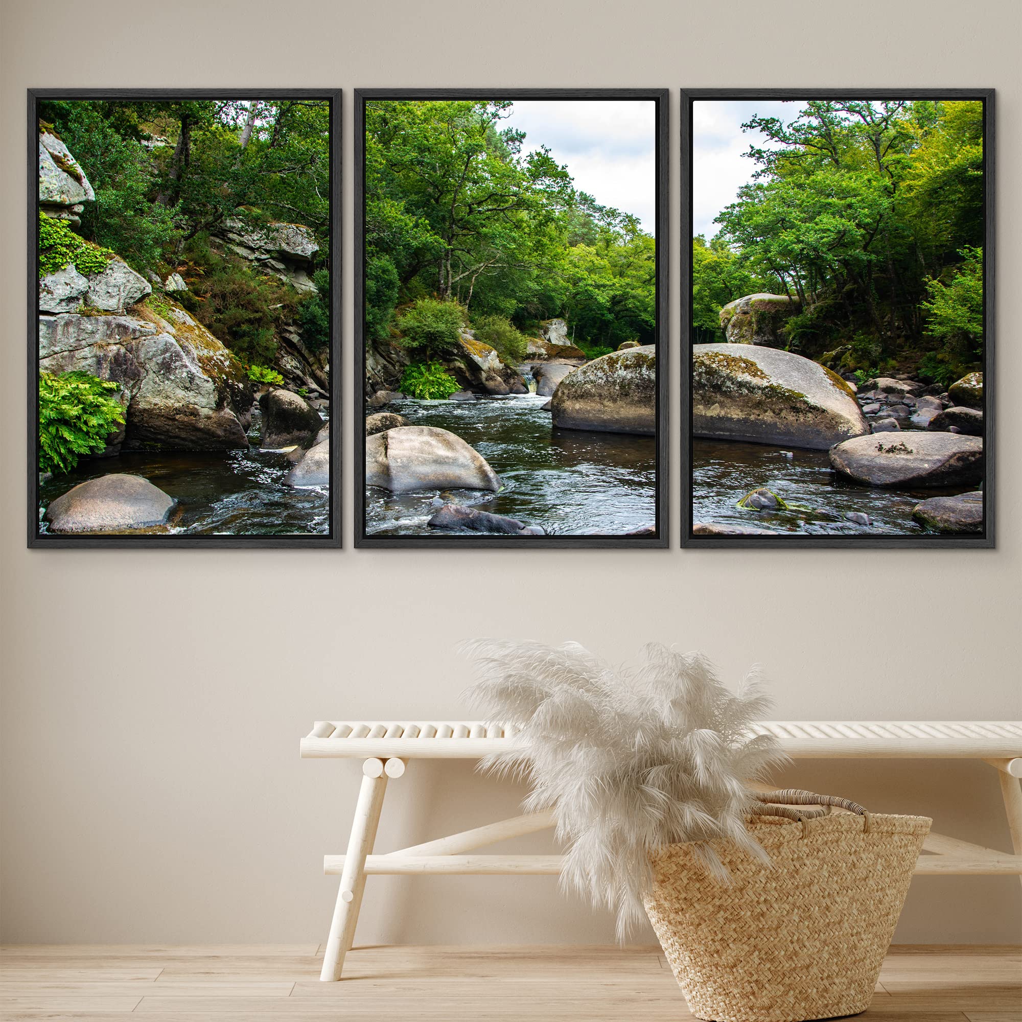 Signwin 3 Piece Framed Canvas Wall Art Forest Rivers Canvas Prints Home Artwork Decoration For Living Room,Bedroom - 24''X36''X3