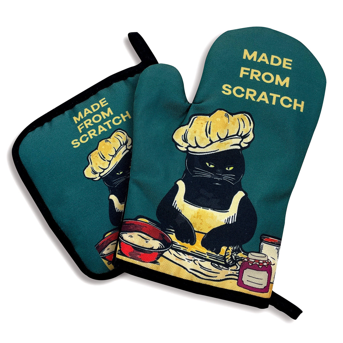 Made From Scratch Oven Mitts And Pot Holders Set Of 2 - Funny Silicone Non-Slip Cat Oven Mitts For Cat Lovers
