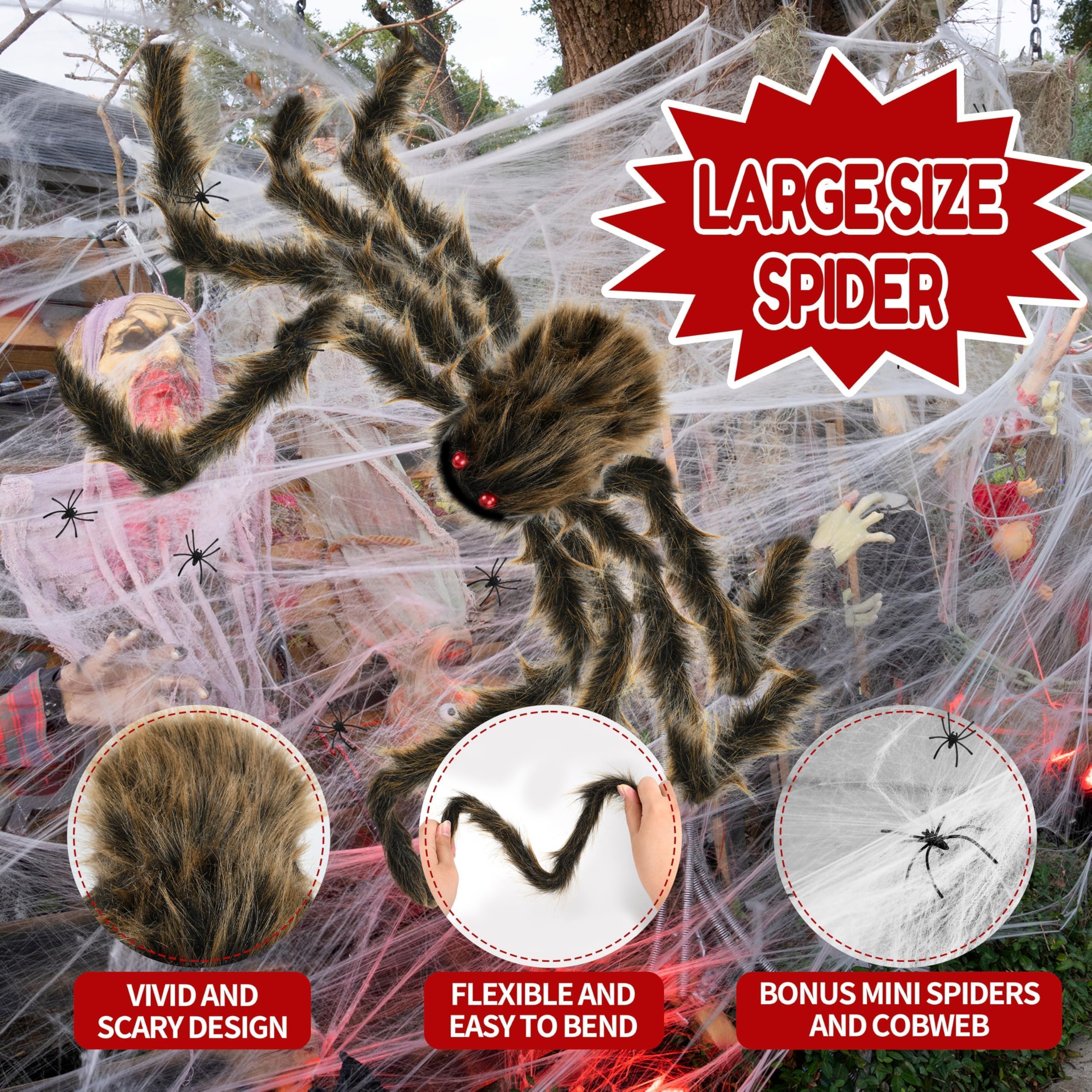 Halloween Spider Web Lights Giant Spider, 16.4Ft 450 LED Lighted Spider Web with with 8 Lighting Modes Waterproof & Timer for In