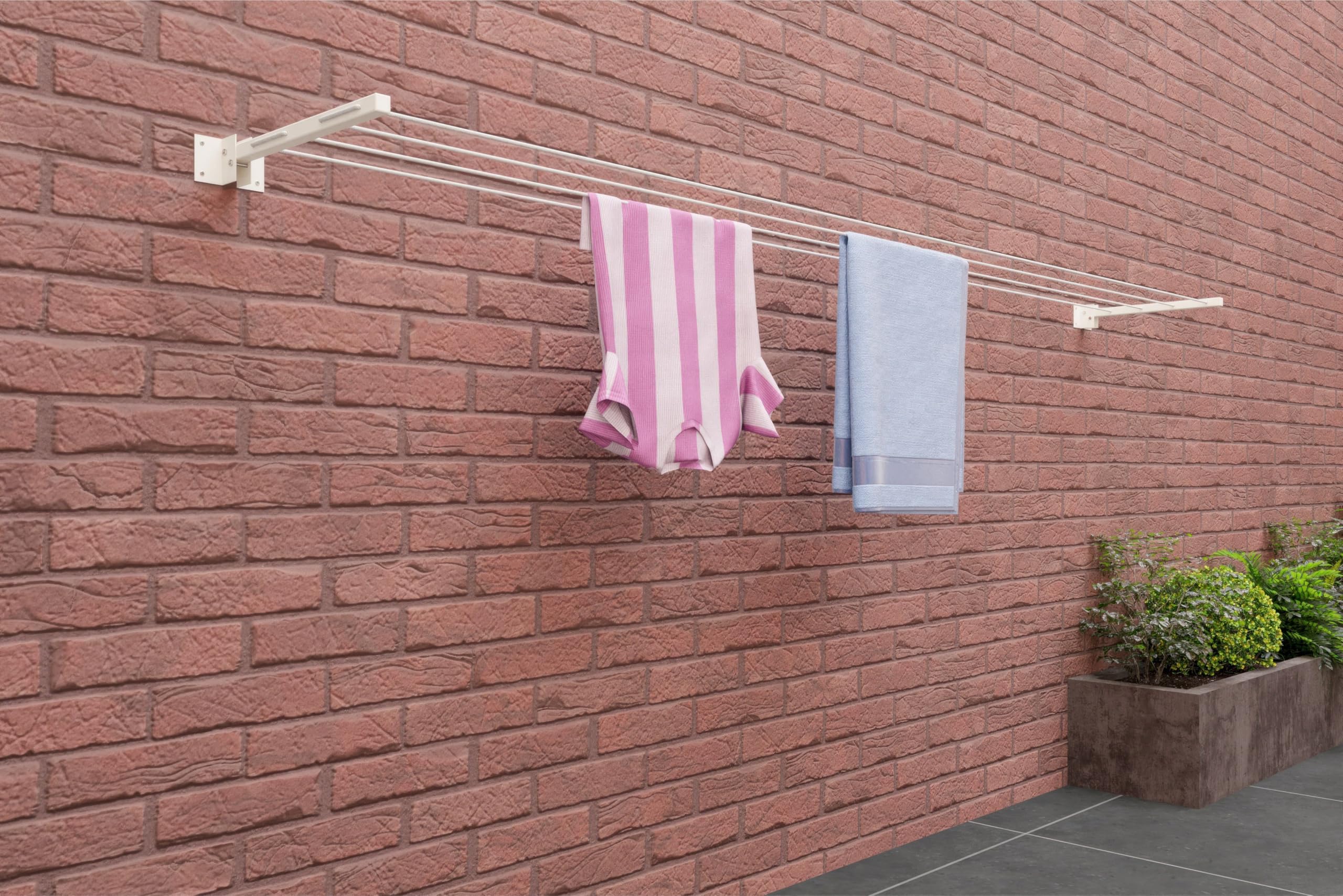 Unikraft Powder Coated Metal Foldable Clothes Drying Stand | Wall Mounted Cloth Rack & Hanger For Home/Balcony Use | Includes 40