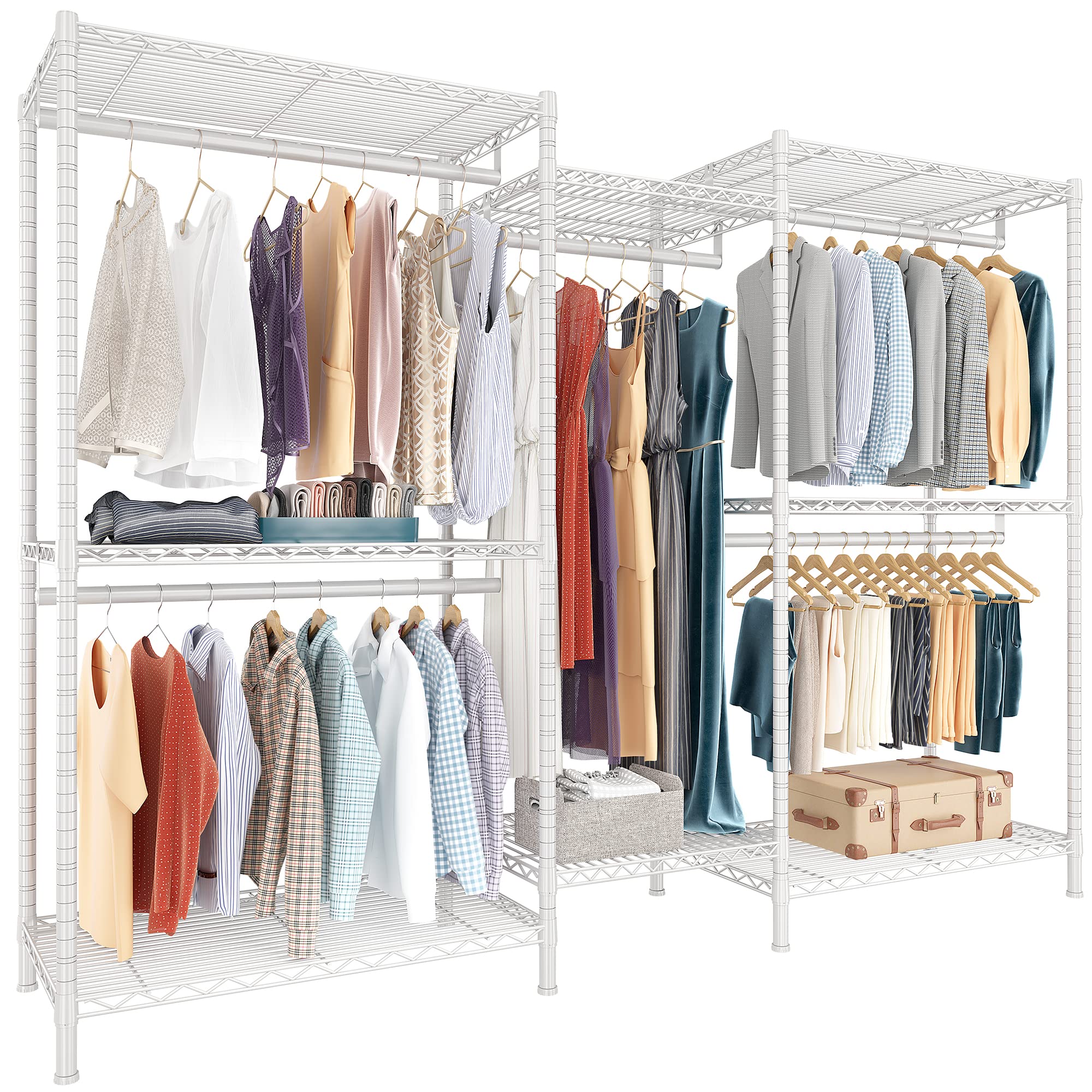 Raybee 77'' White Clothing Rack, Heavy Duty Clothes Racks For Hanging Clothes Load 835Lbs, Metal Clothing Rack Heavy Duty Garmen