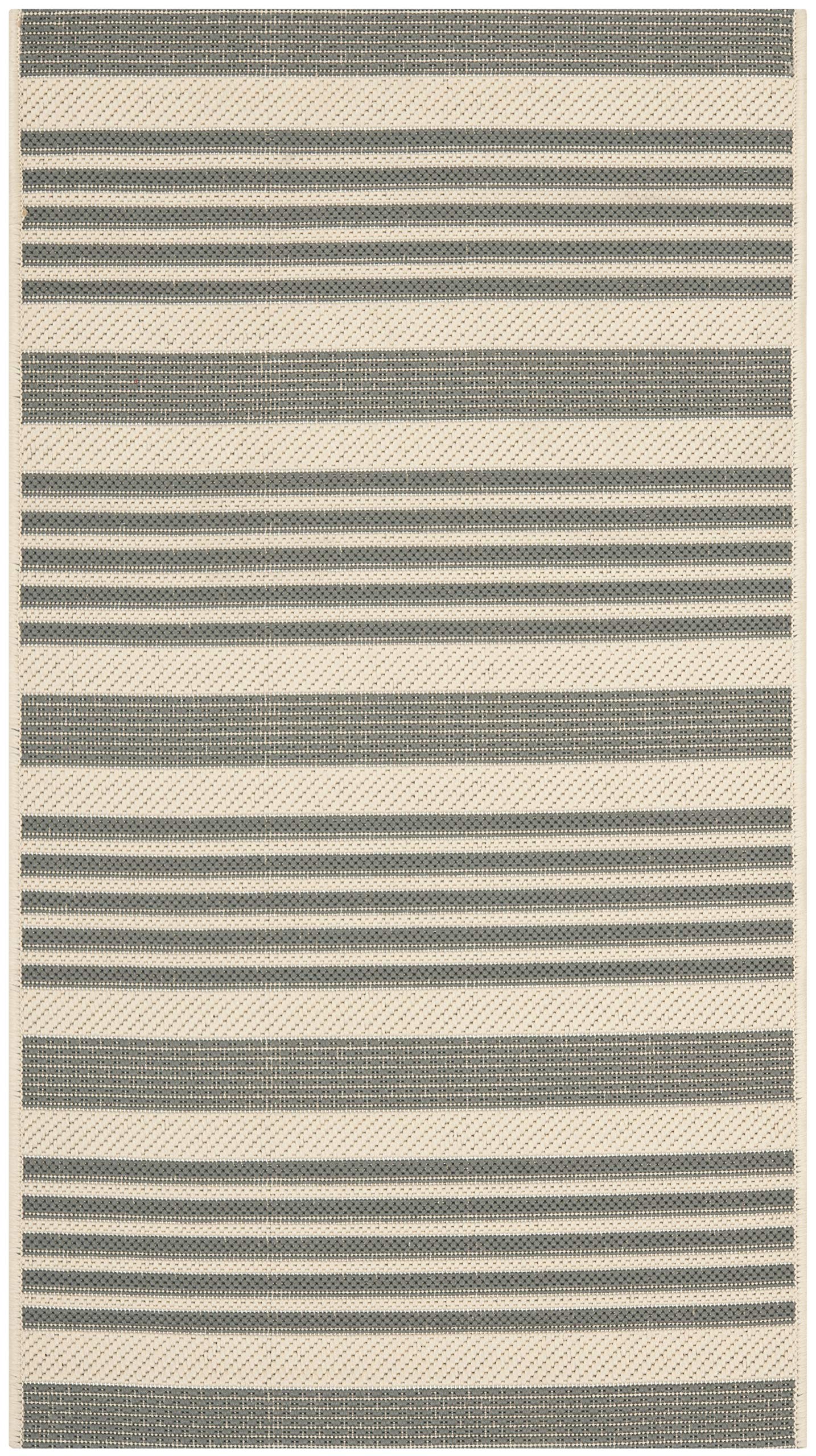 SAFAVIEH Courtyard Collection Accent Rug - 2 x 37, Grey & Bone, Stripe Design, Non-Shedding & Easy Care, Indoor/Outdoor & Was