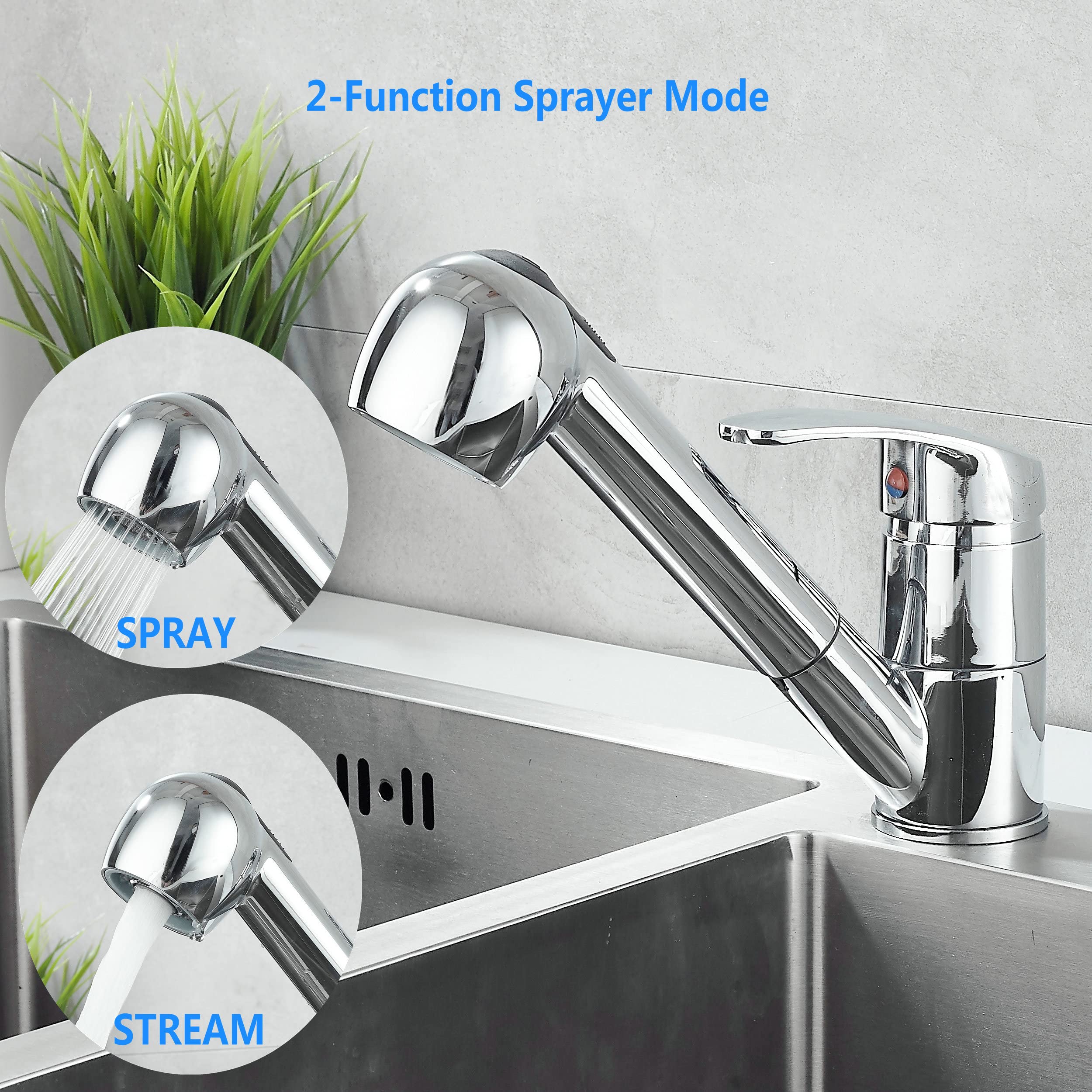 QUAN HUA Pull Out Sink Sprayer Head Replacement, Chrome 2-Function, G1/2 or 13/16 inch, ABS Material, Kitchen Faucet Sprout