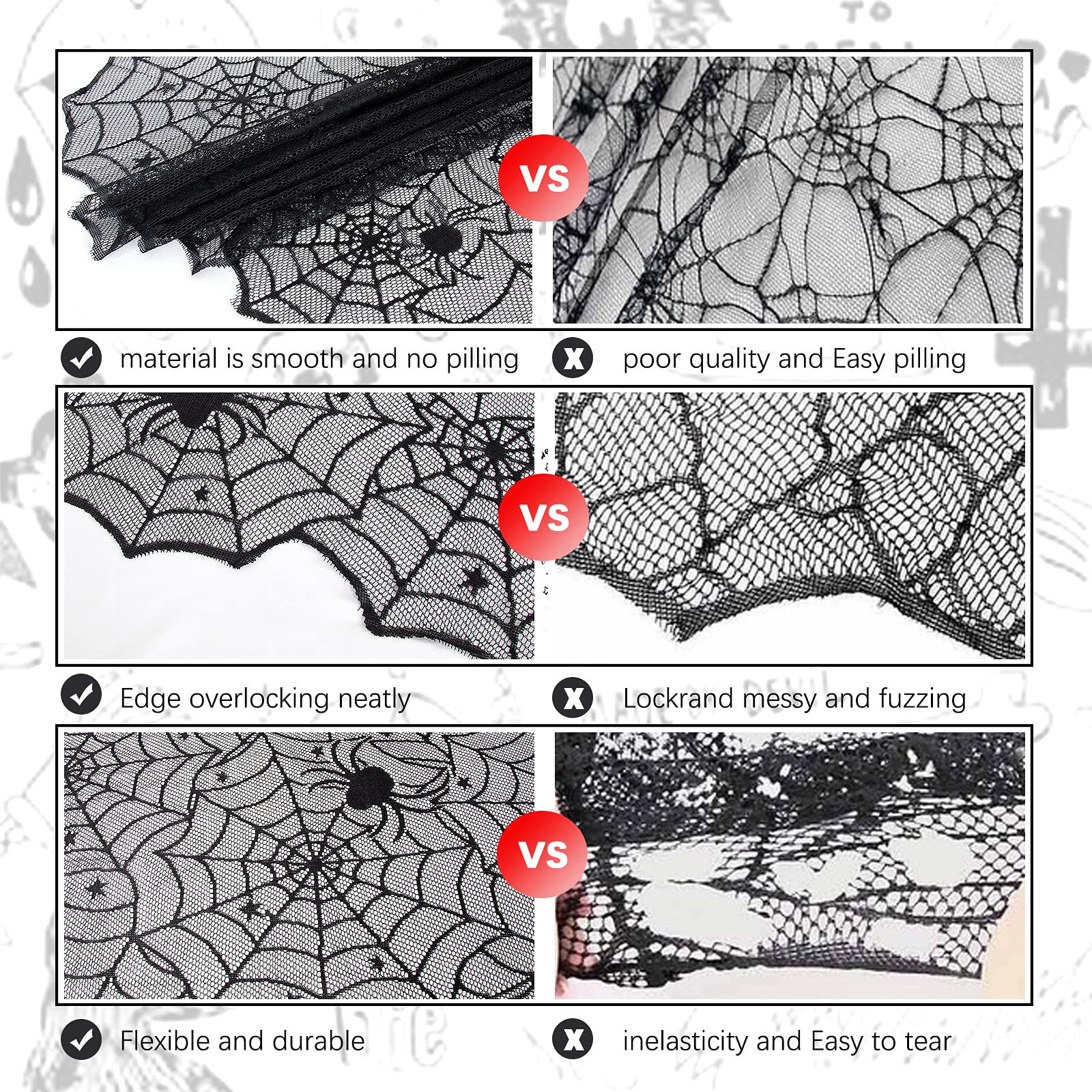 Luoluohouse Black Lace Tablecloth 54X72 Inch Halloween Tablecloths Spider Cobweb Table Cover For Masquerade Dinner Party Scary M