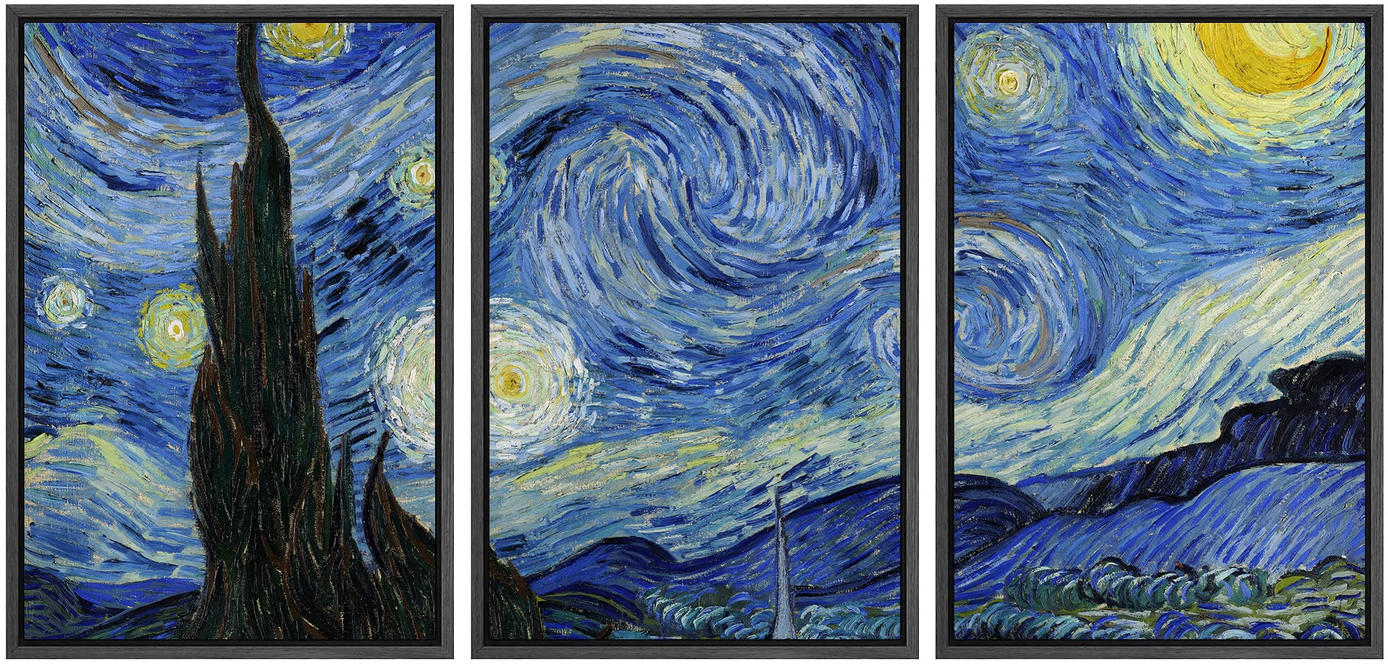 Wall26 Framed Canvas Print Wall Art Set Starry Night By Vincent Van Gogh Nature Wilderness Illustrations Fine Art Relax/Calm Mul