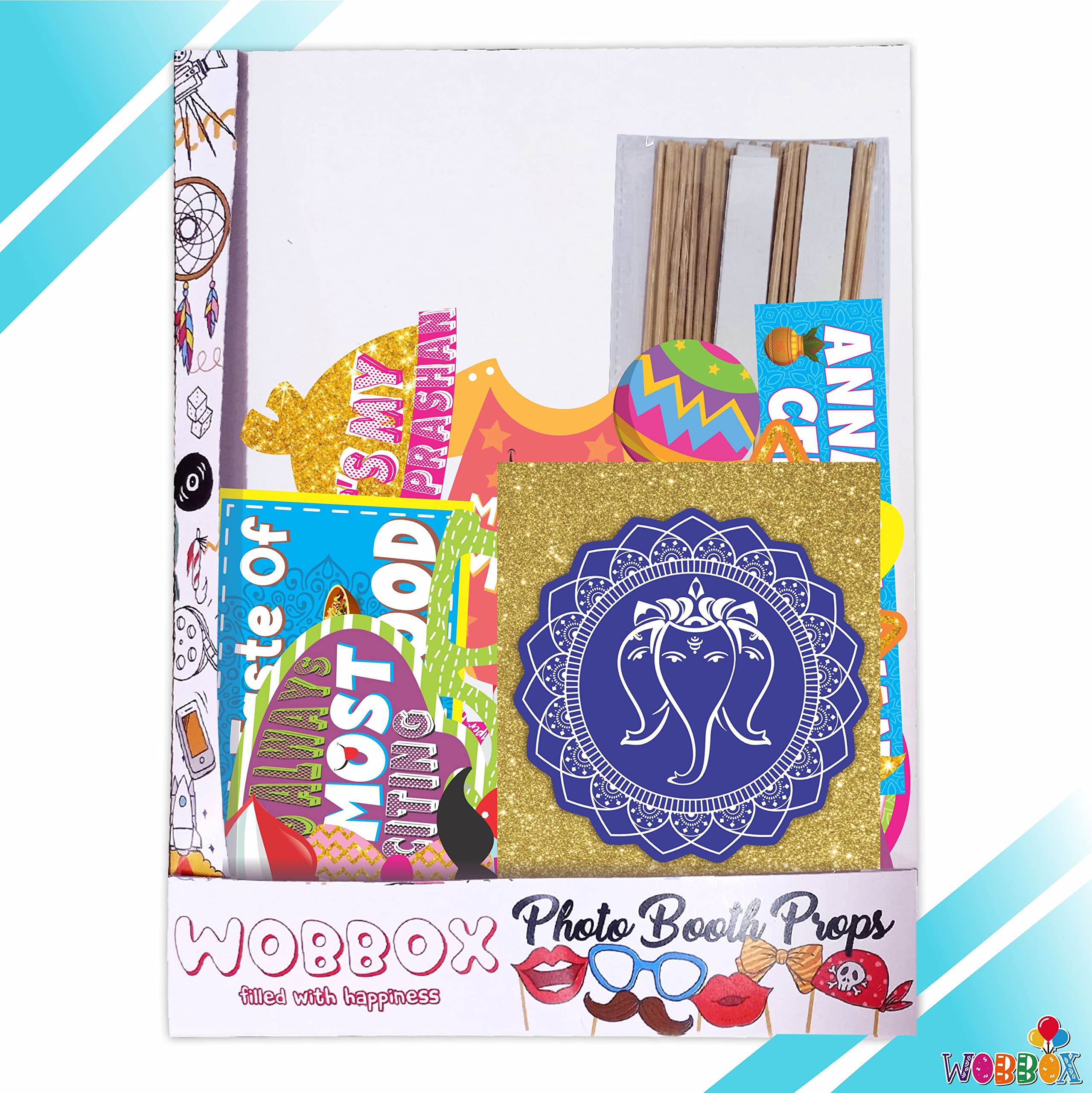 WOBBOX Annaprashan Photo Booth Party Props with Bunting Banner Hindi Font Shubh Annaprashan Dark Blue & Golden Color, Annaprasha