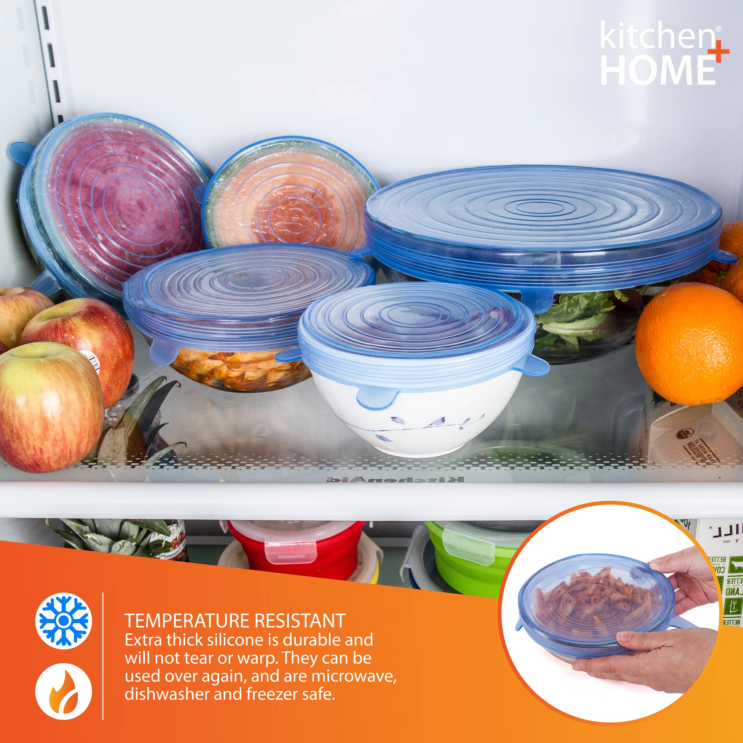 Kitchen + Home Silicone Stretch Lids - Set Of 10 Silicone Food Saver Covers - Bpa Free, Dishwasher, Microwave, Oven And Freezer