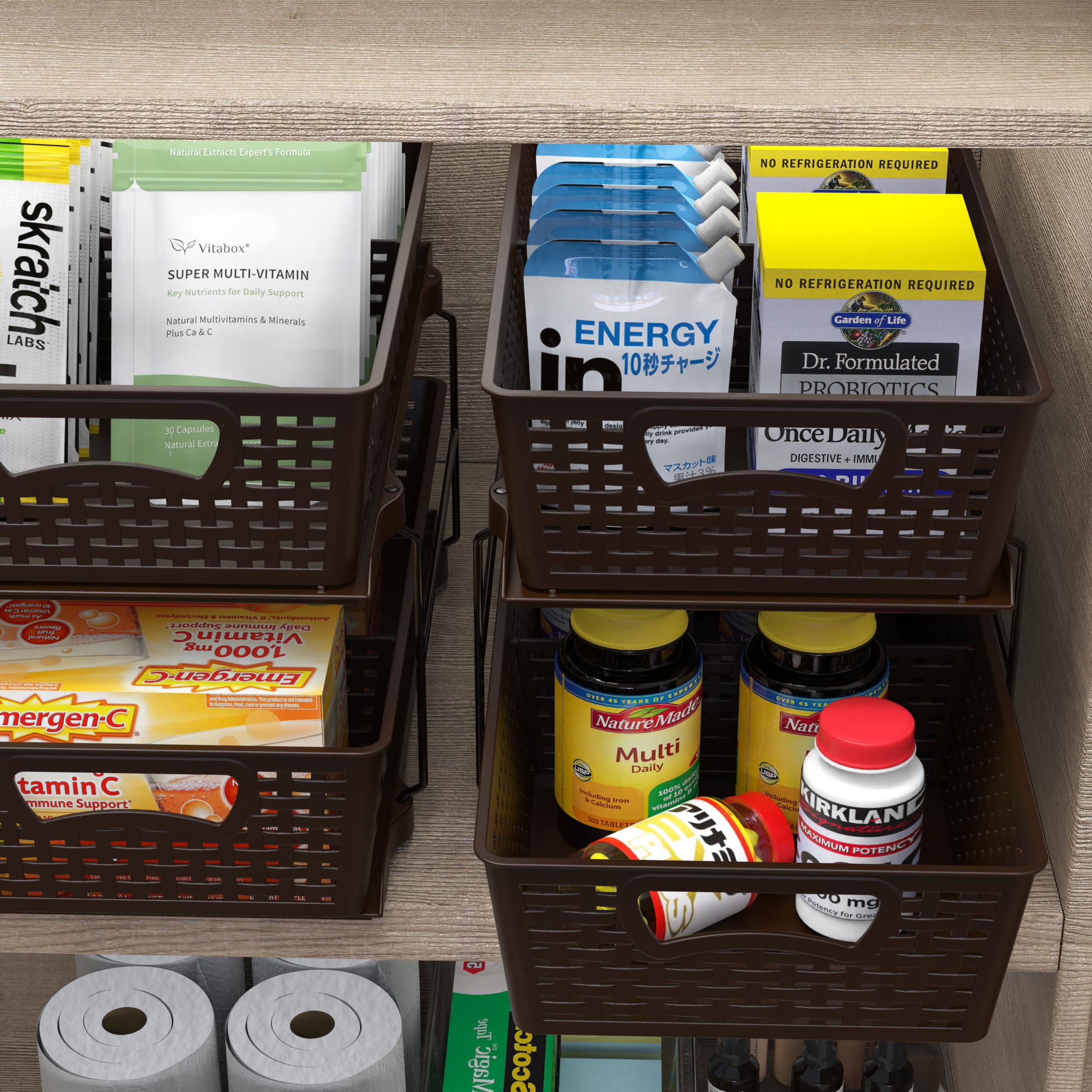 Simple Houseware 2 Tier Bathroom Organizer Tray Pull-Out Sliding Drawer/Under-Sink Storage, Brown