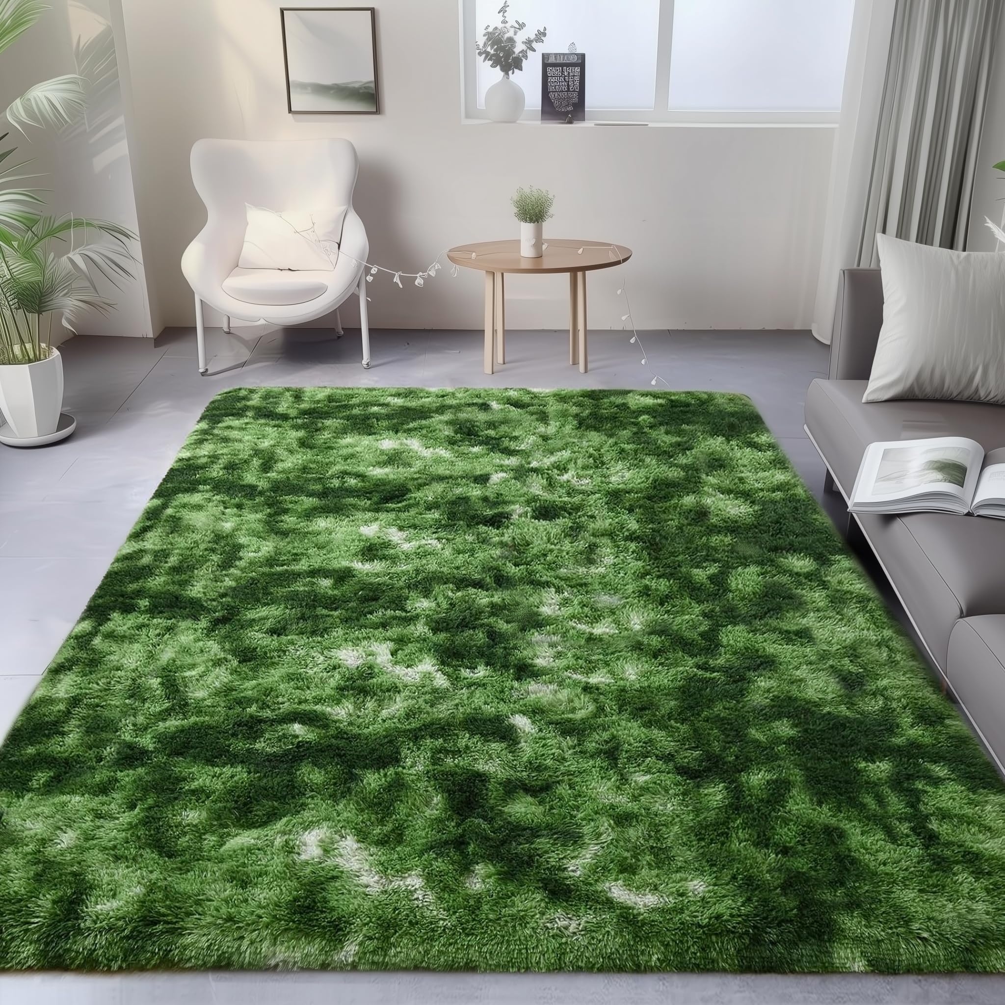 PAGISOFE Area Rugs for Bedroom 4x6, Fluffy Dark Green Rugs for Living Room, Non-Slip Shaggy Carpet for Kids Boys Girls Teen Dorm