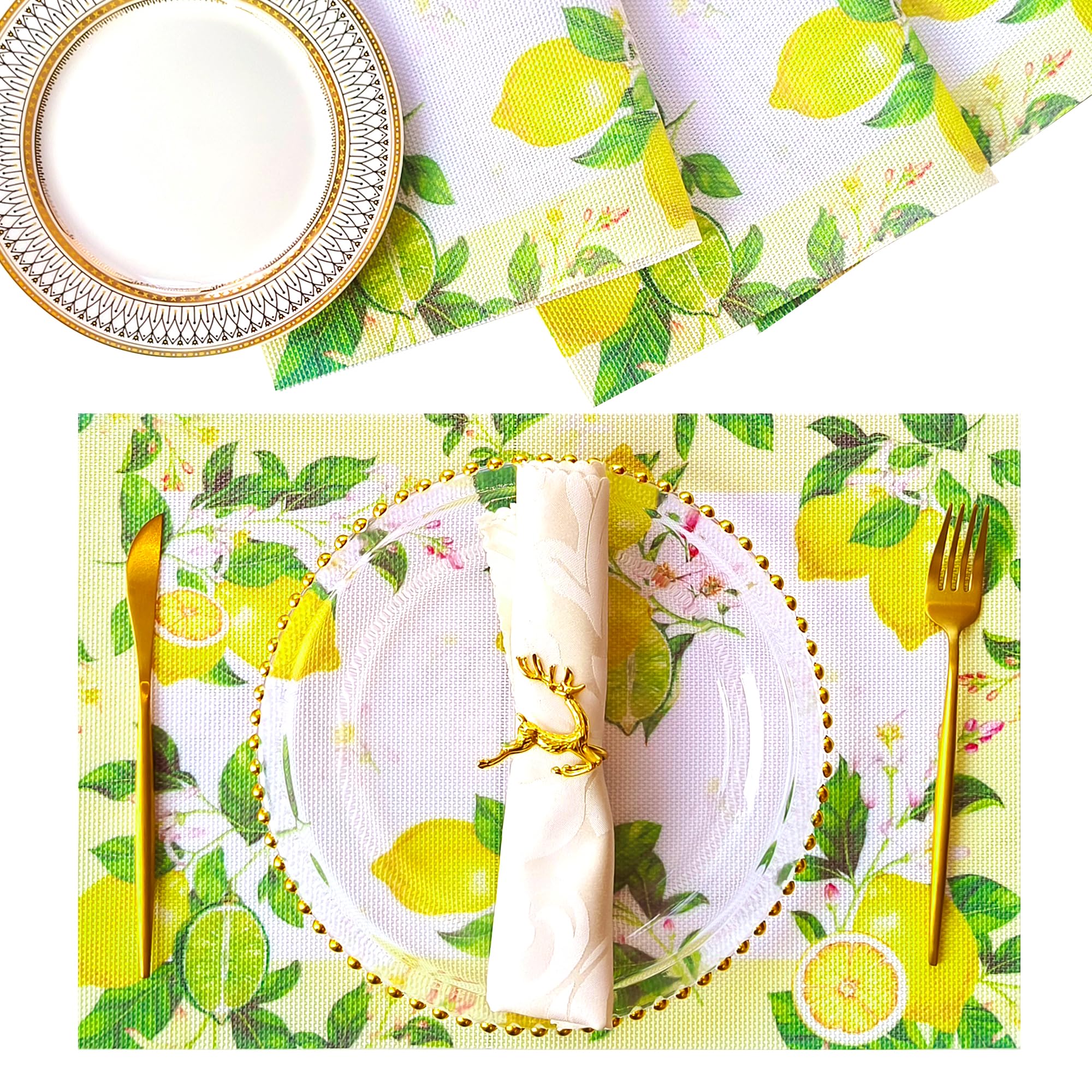 Lemon Placemats Set Of 4, Pvc Waterproof Table Mats, Holiday Party Kitchen Table Decorations