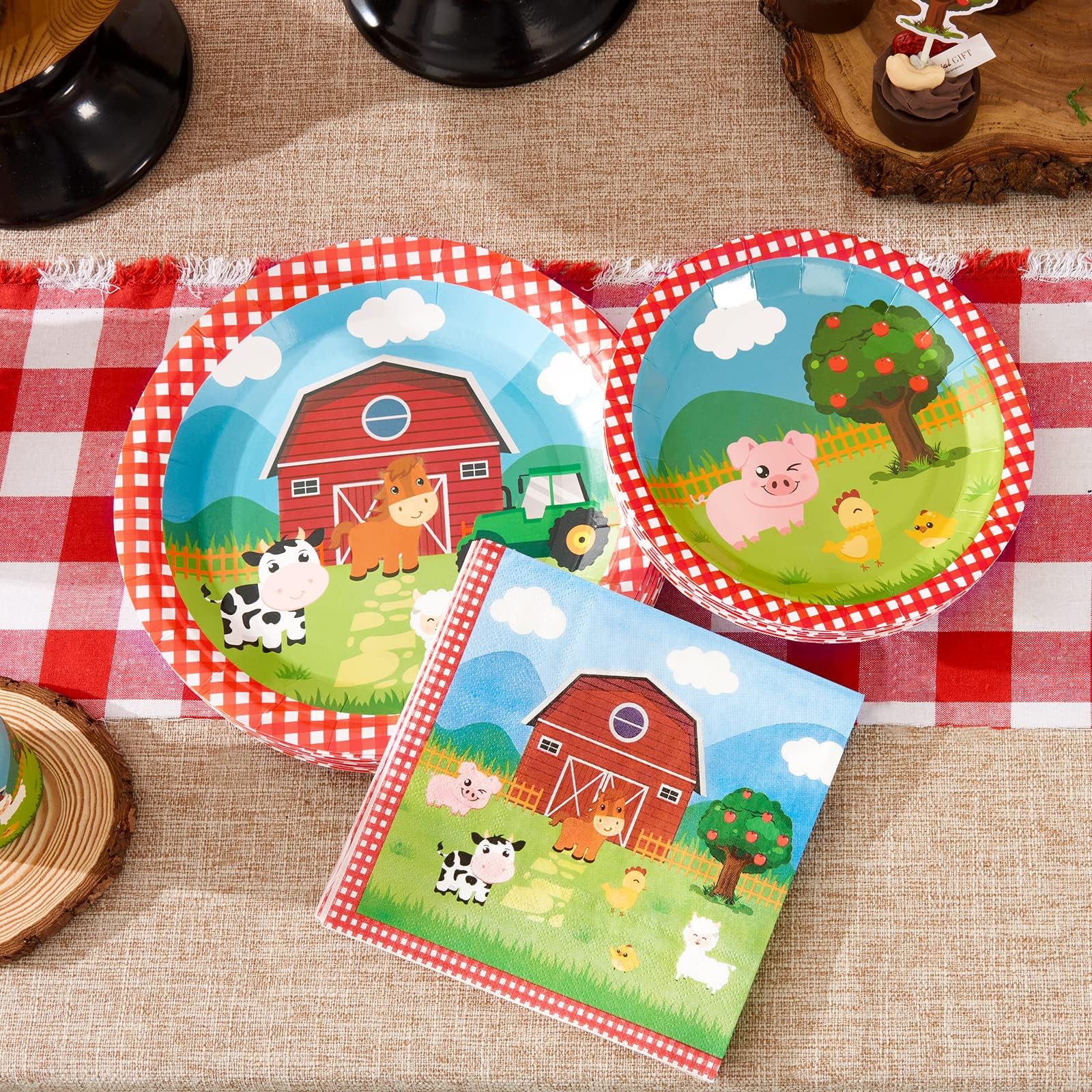 Wernnsai Farm Party Plates Napkins Set- 48Pcs Barnyard Farm Animals Tableware Party Supplies For Kids Birthday Disposable Dinner