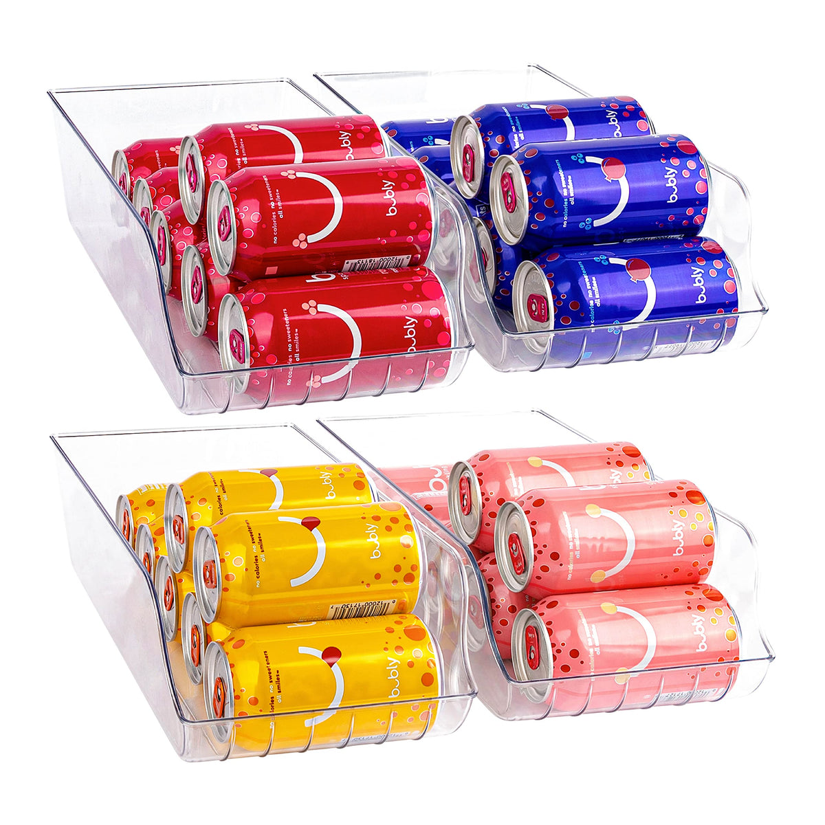Oizeir Soda Can Organizer - Clear Plastic Storage Dispenser Bin For Refrigerator. Great Drink Holder For Kitchen Cabinets, Count